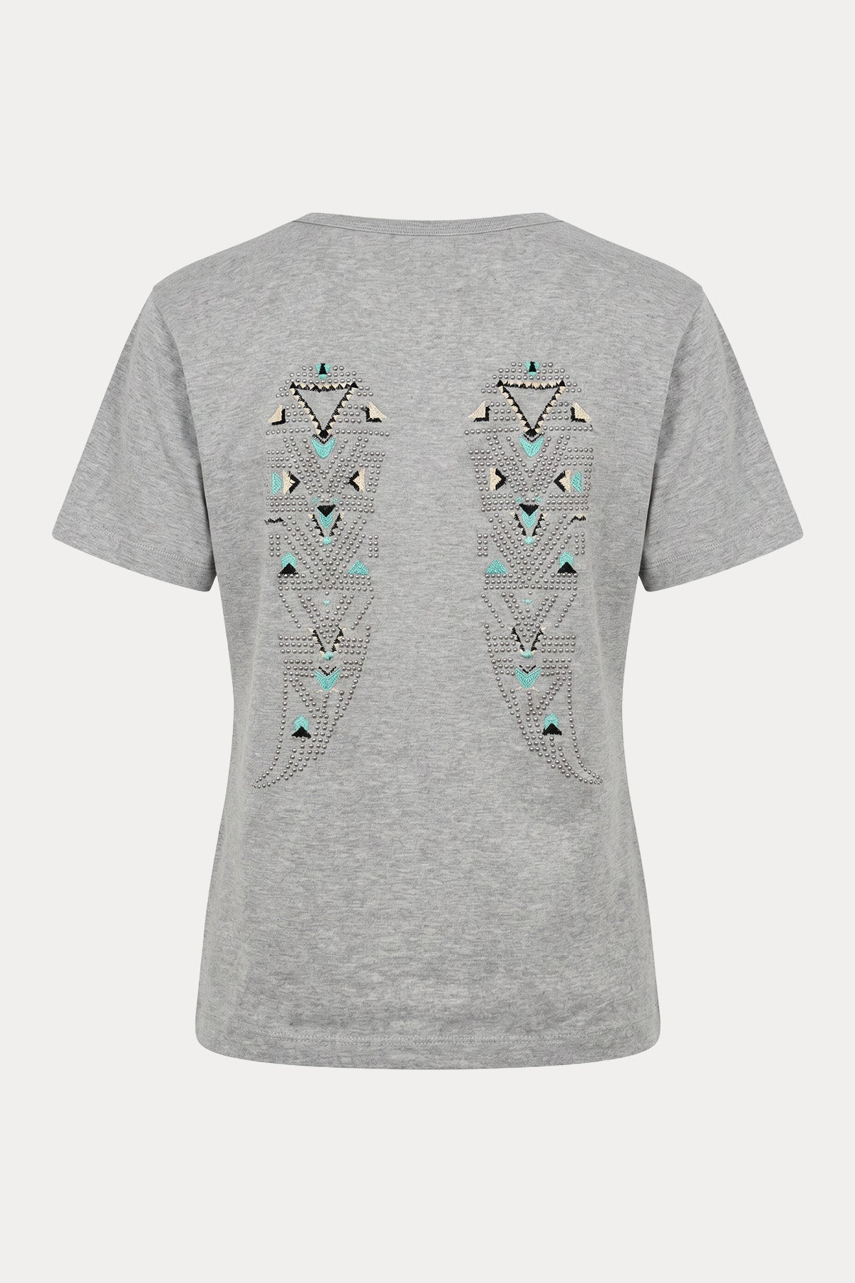 Berenice V Yaka Kanat Desenli Keten T-shirt