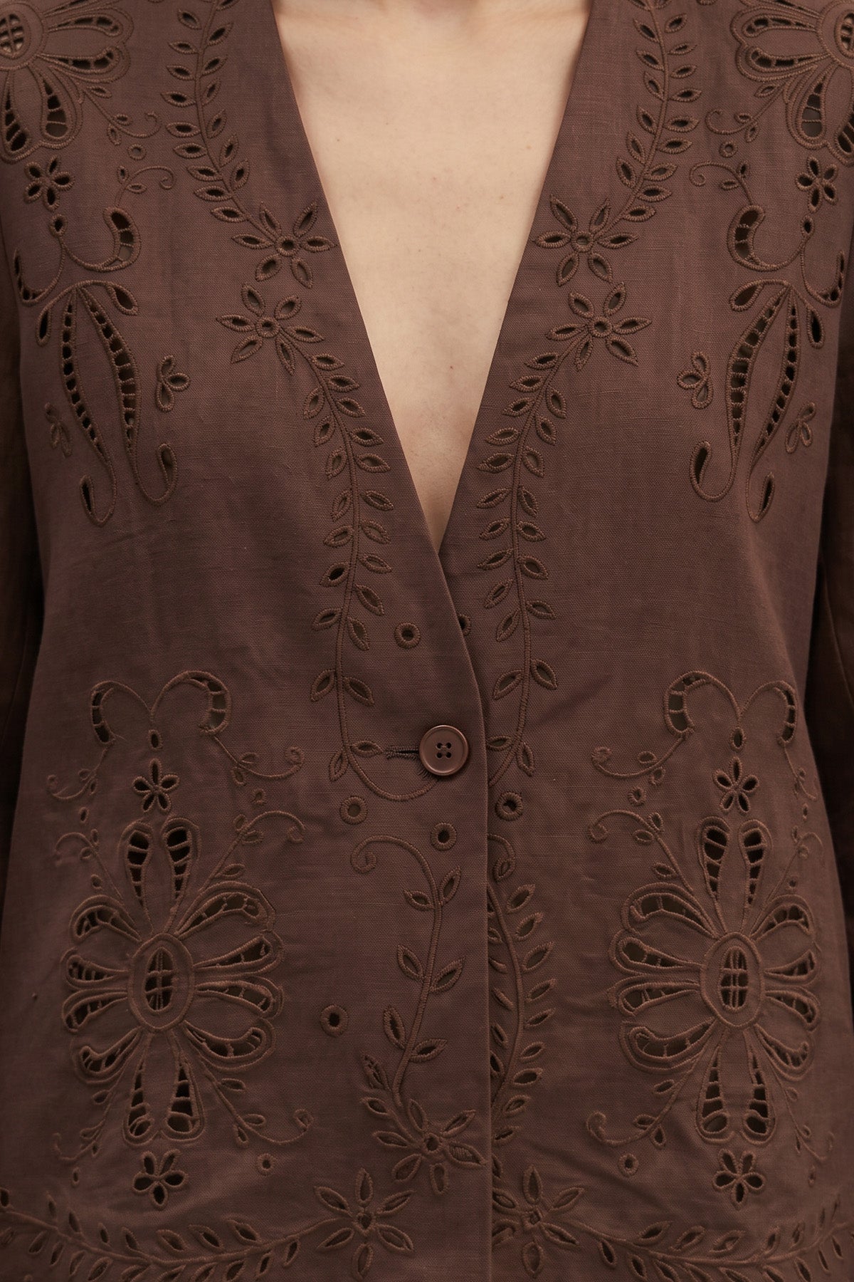 Berenice Relaxed Fit Nakış Çiçek Desenli Keten Blazer Ceket