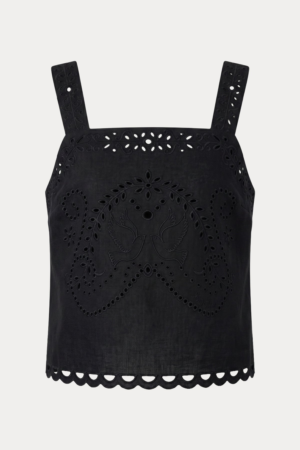 Berenice Regular Fit Nakış Desenli Crop Keten Bluz
