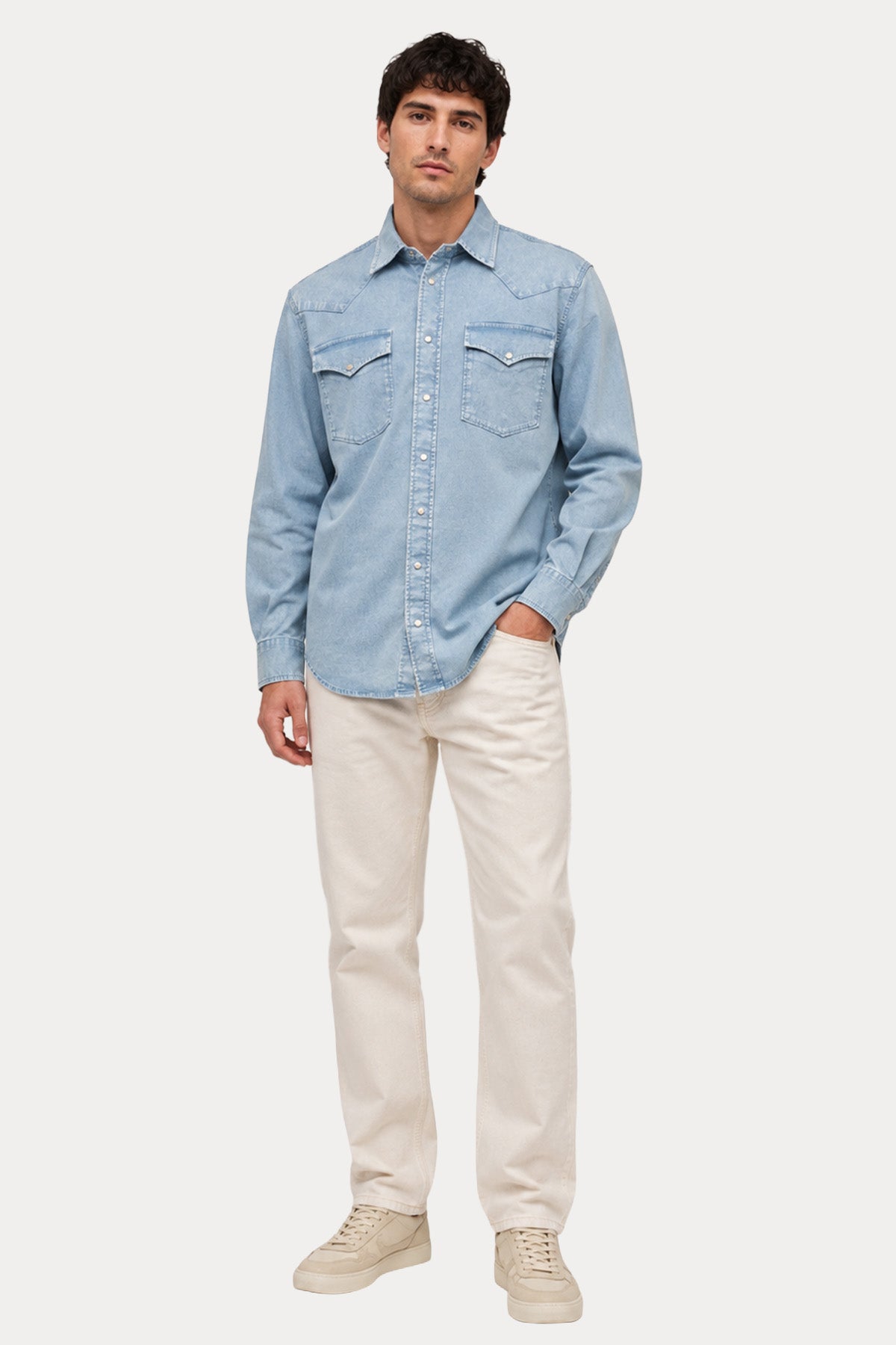 Dondup Regular Fit Yıkamalı Streç Denim Gömlek