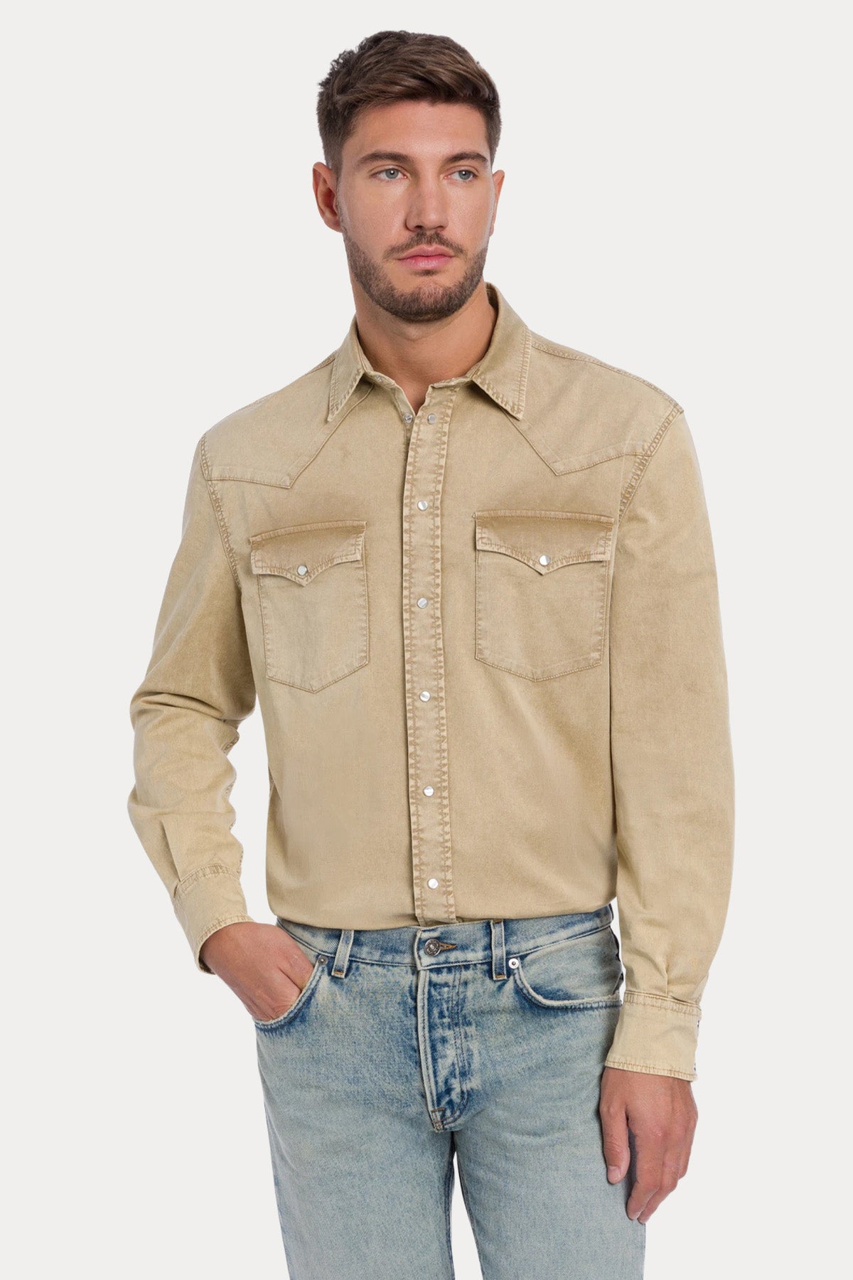 Dondup Regular Fit Yıkamalı Streç Denim Gömlek-Gömlek-Libas