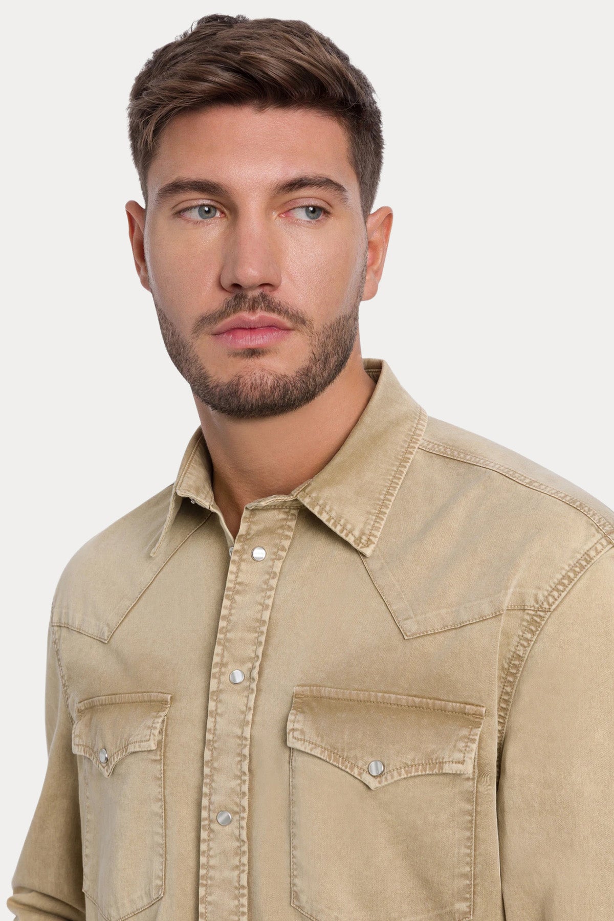 Dondup Regular Fit Yıkamalı Streç Denim Gömlek-Gömlek-Libas