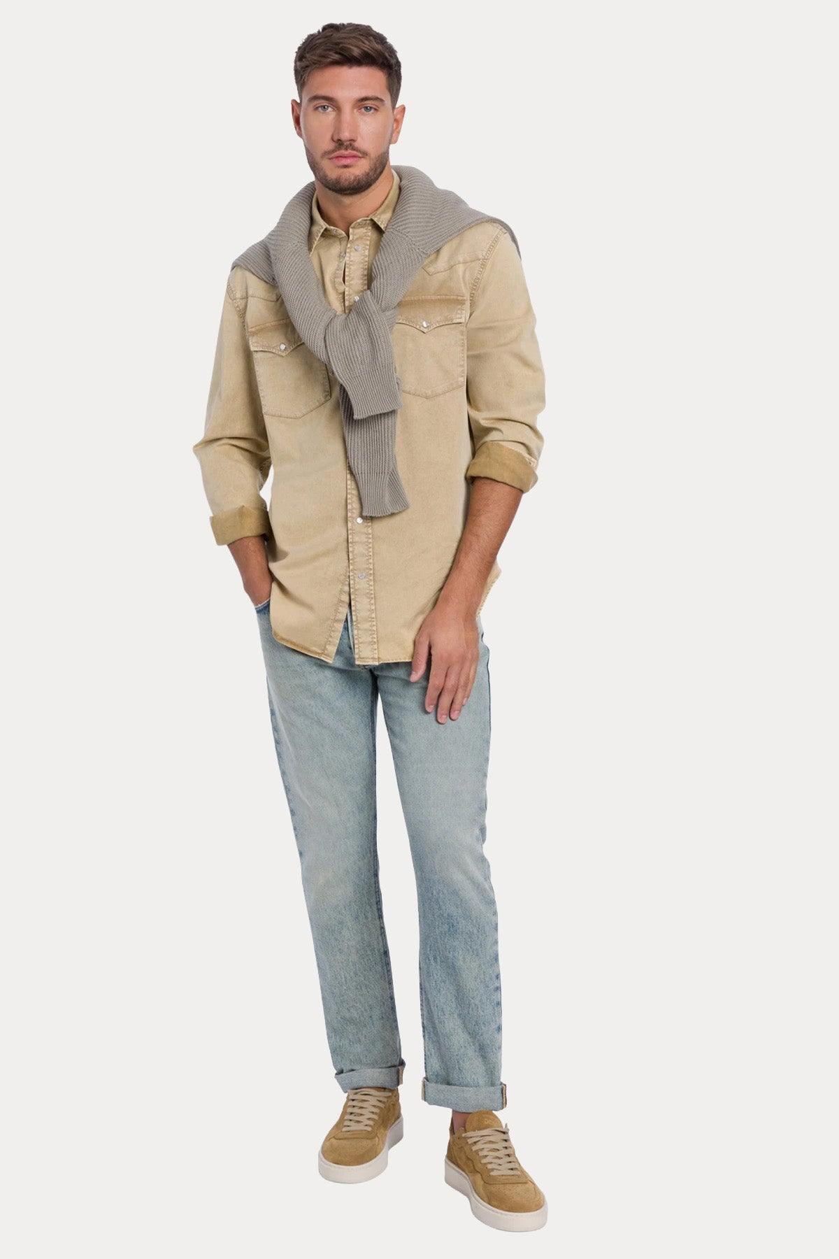 Dondup Regular Fit Yıkamalı Streç Denim Gömlek-Gömlek-Libas