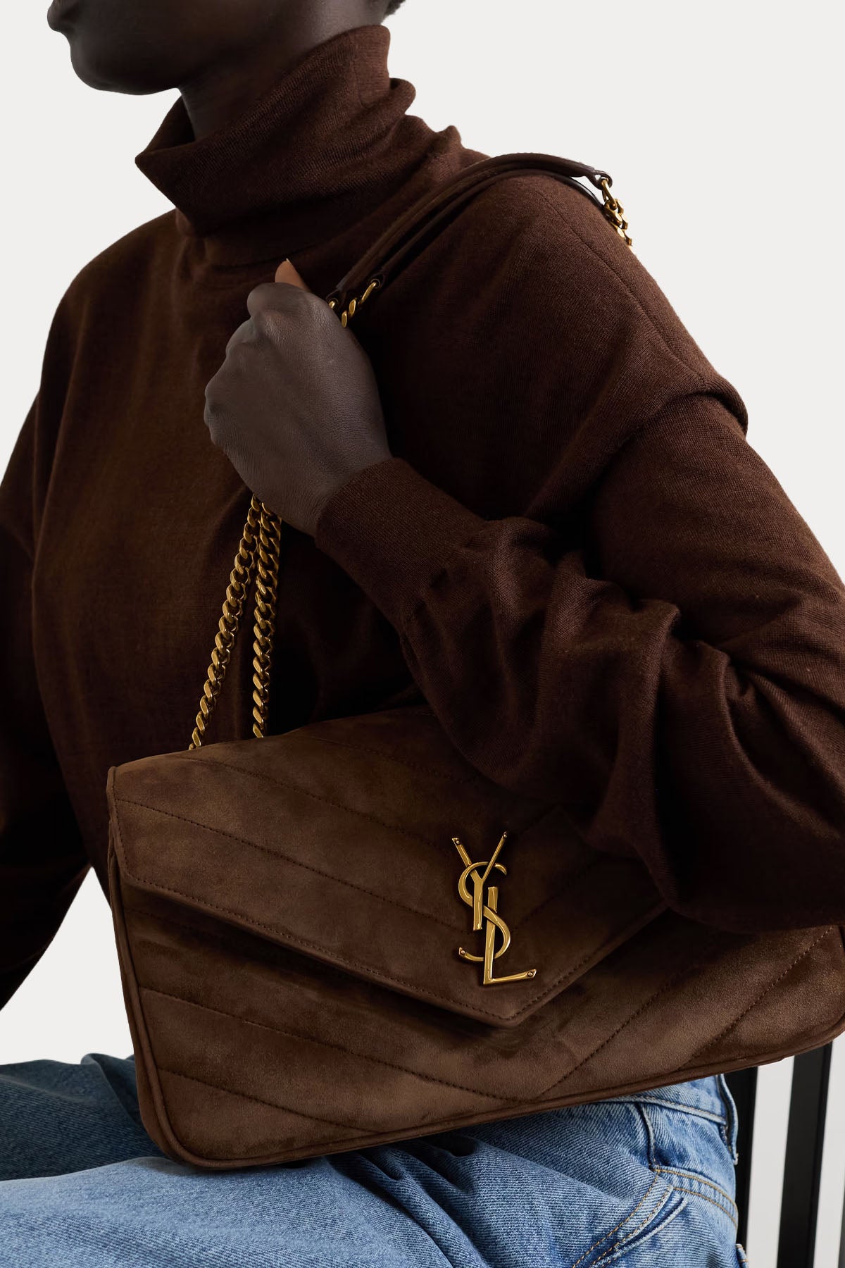 Saint Laurent Logolu Small Süet Omuz Çantası