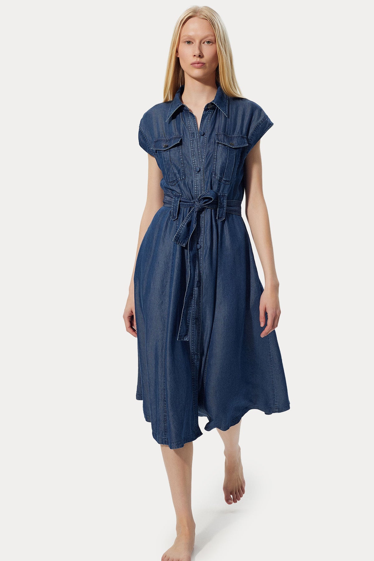 Bsb Relaxed Fit Denim Midi Gömlek Elbise