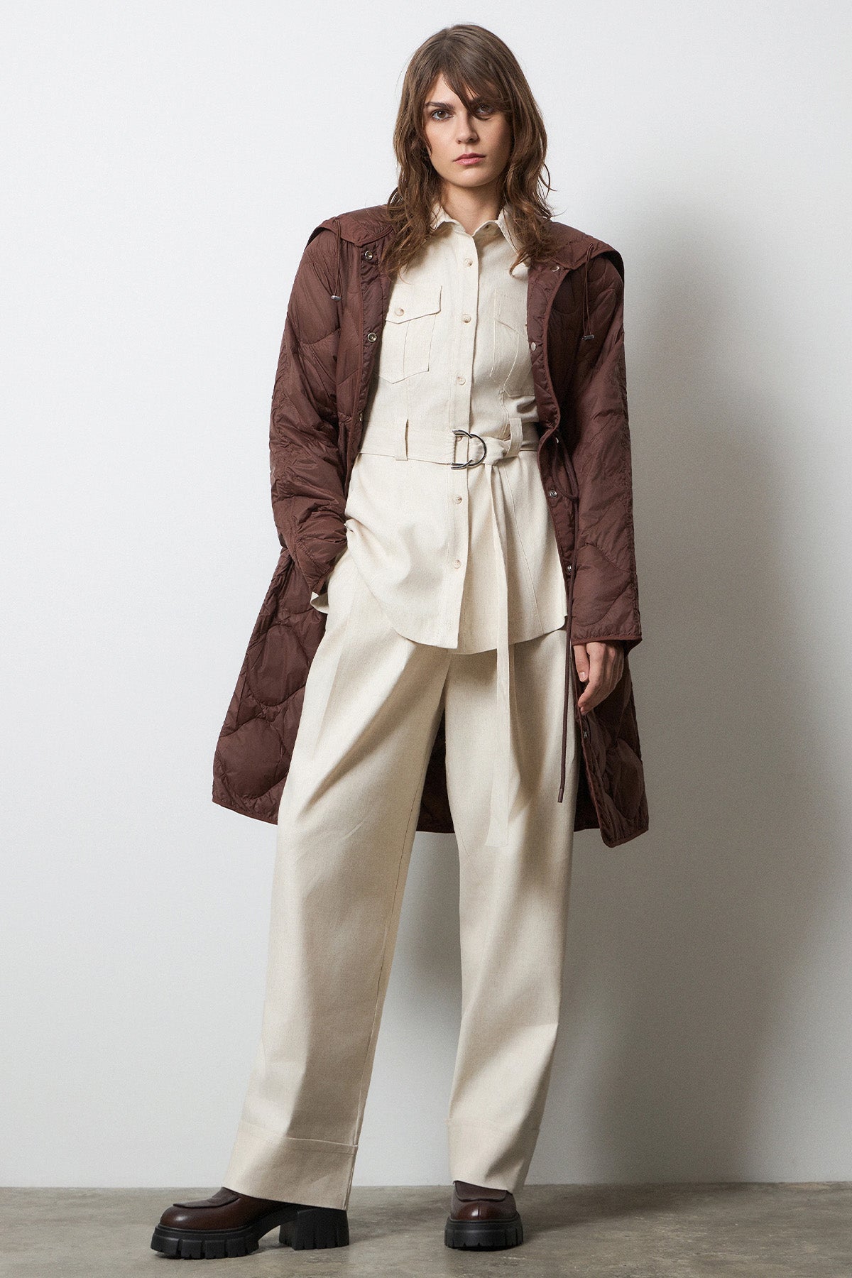 Bsb Relaxed Fit Kemerli Keten Safari Gömlek