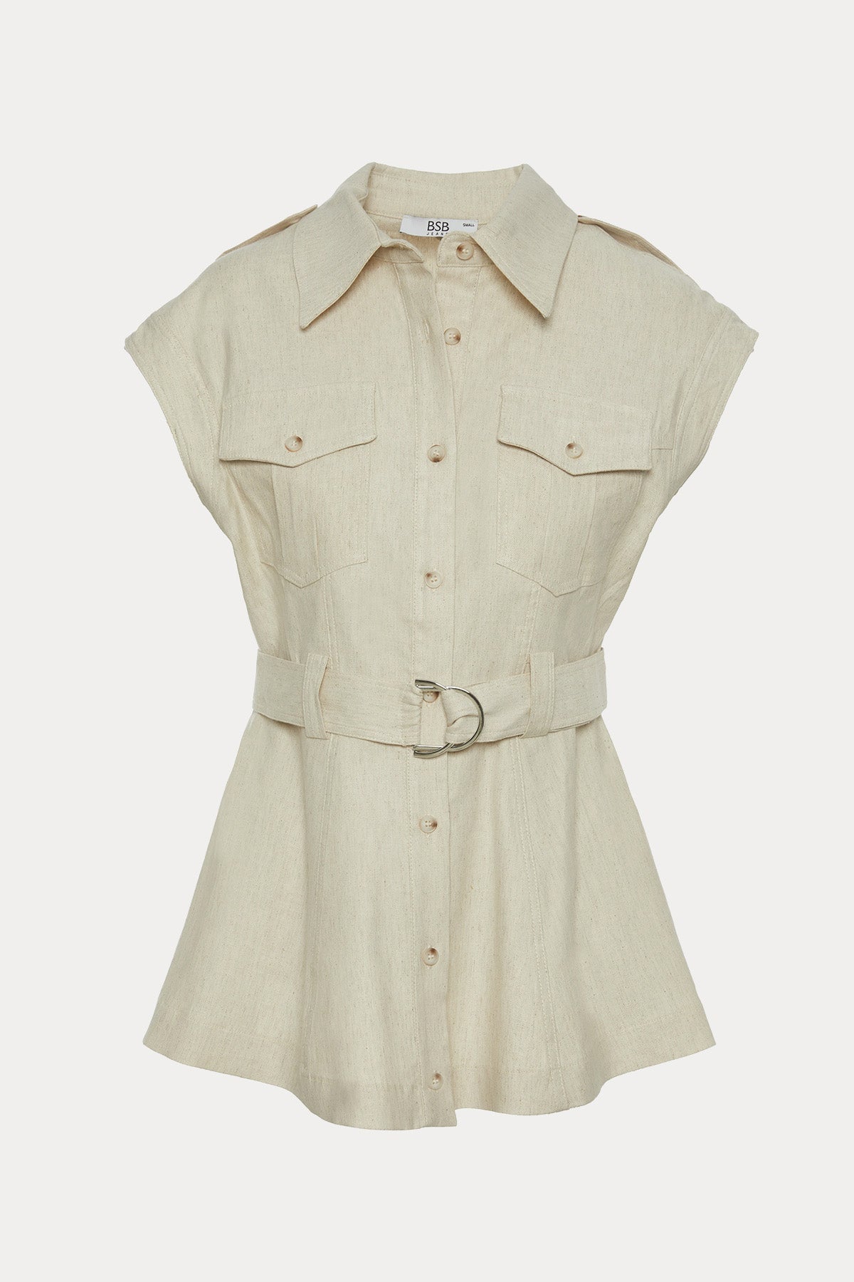 Bsb Relaxed Fit Kemerli Keten Safari Gömlek