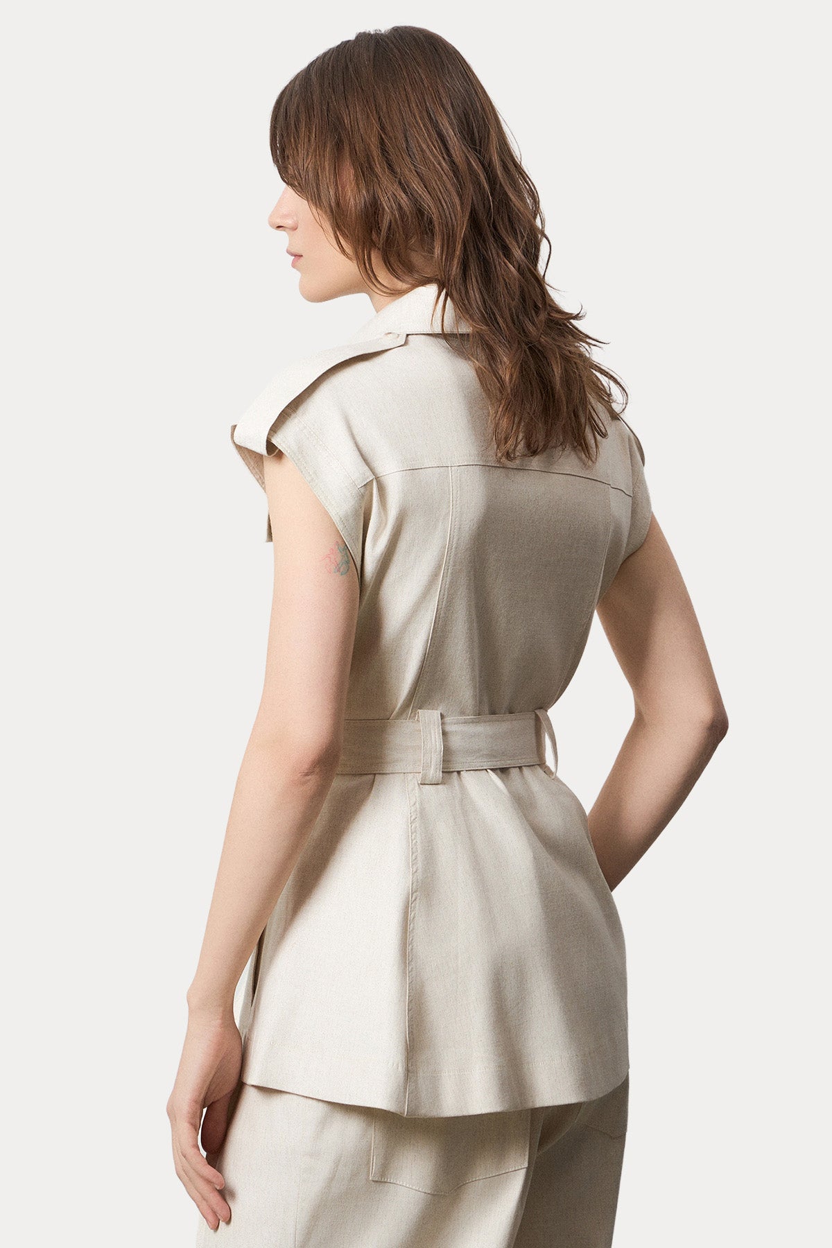 Bsb Relaxed Fit Kemerli Keten Safari Gömlek