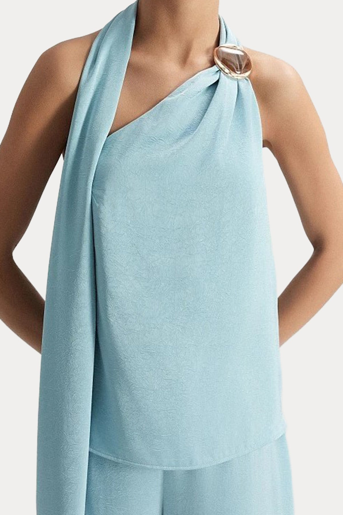 Bsb Şal Detaylı Saten Bluz