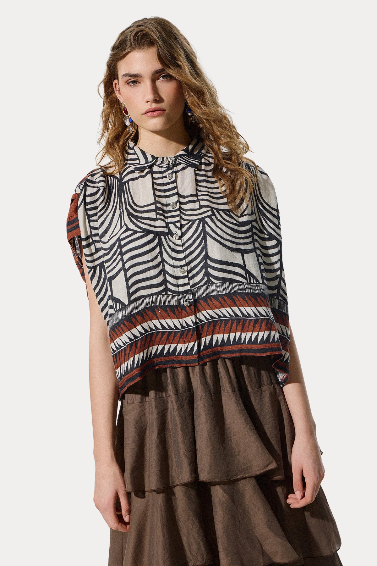 Bsb Relaxed Fit Desenli Keten Gömlek