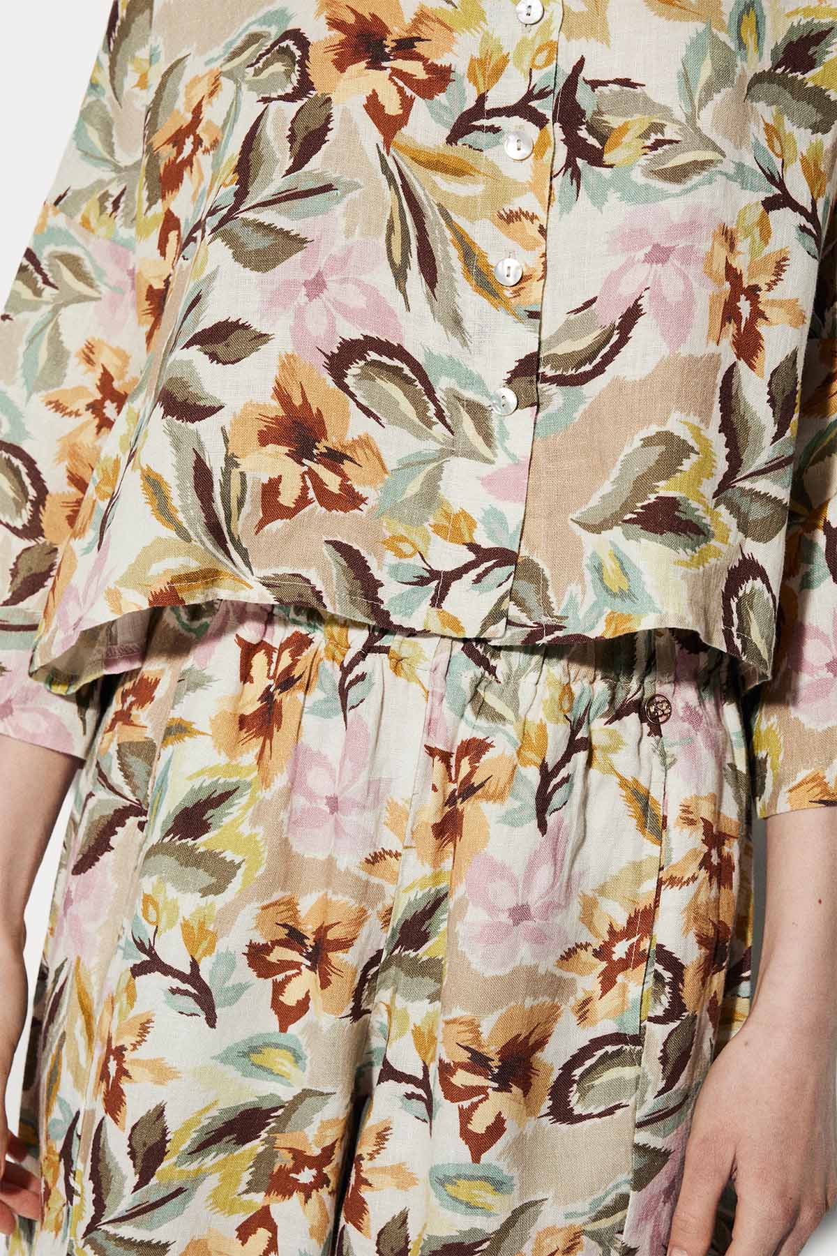 Bsb Regular Fit Desenli Keten Gömlek Bluz