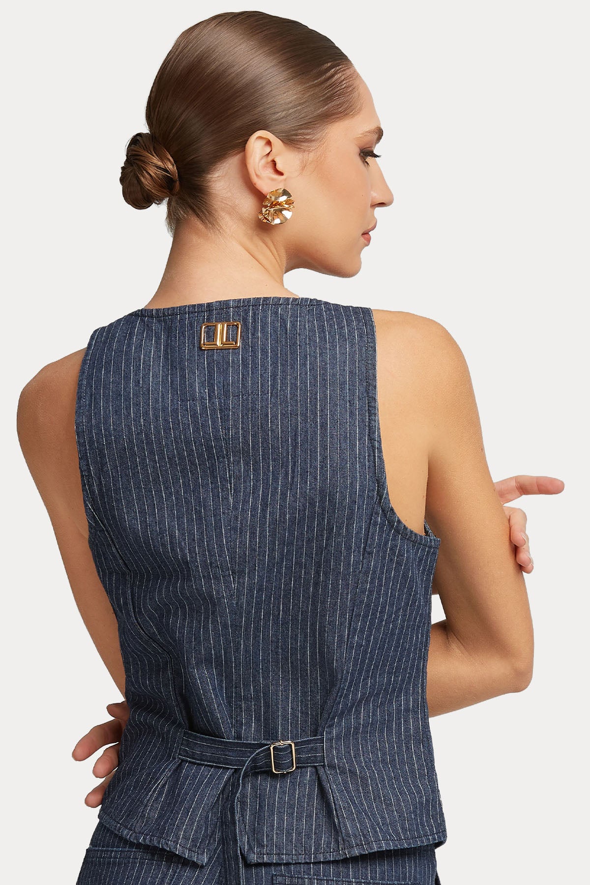 Lynne Slim Fit Çizgili Streç Denim Yelek-Yelek-Libas