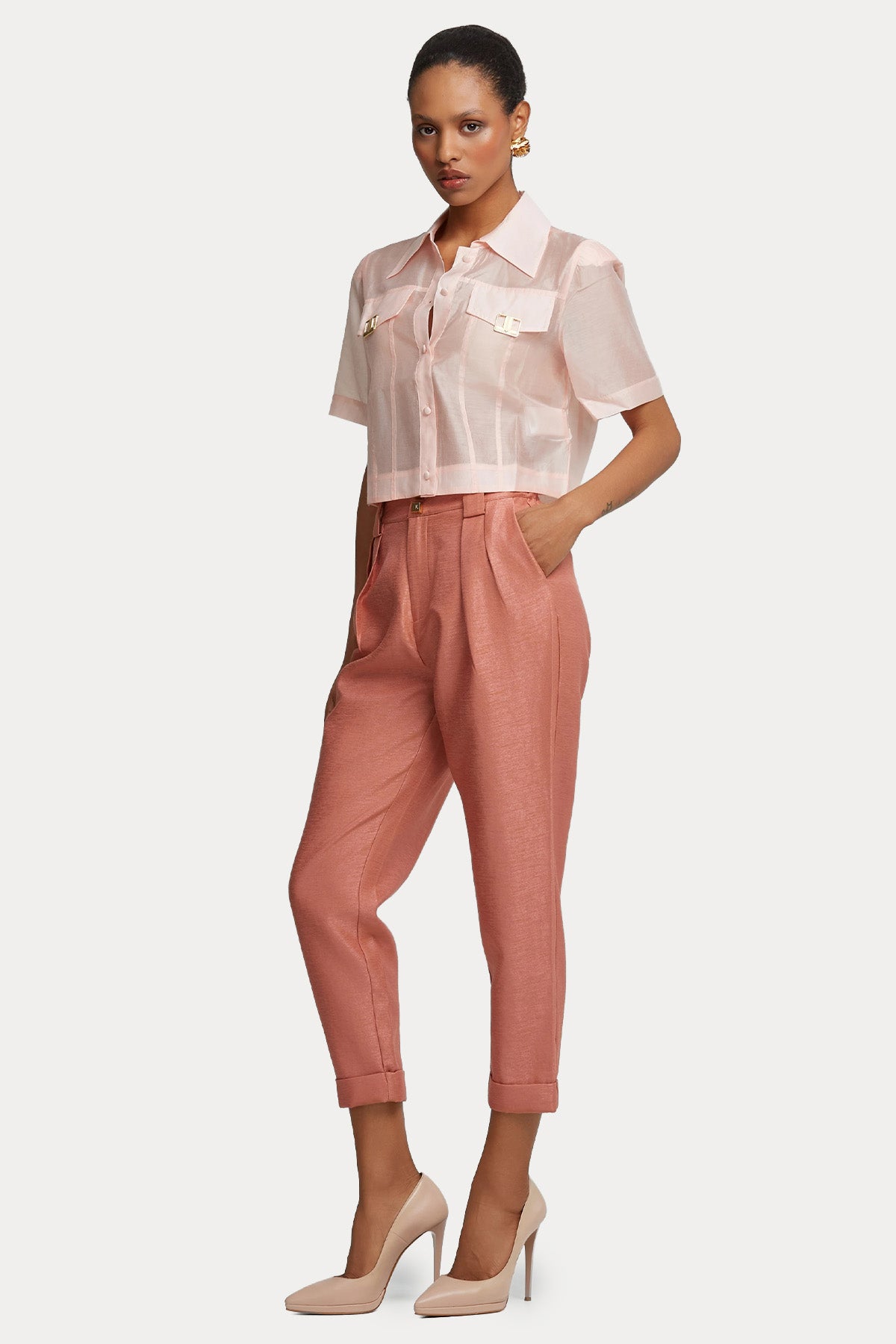 Lynne Slim Regular Fit Çift Pile Duble Paça Beli Lastikli Pantolon