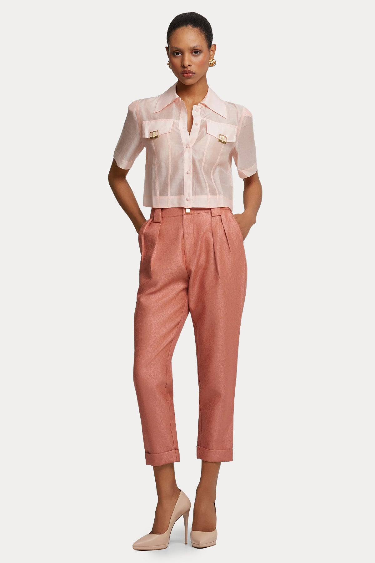 Lynne Slim Regular Fit Çift Pile Duble Paça Beli Lastikli Pantolon