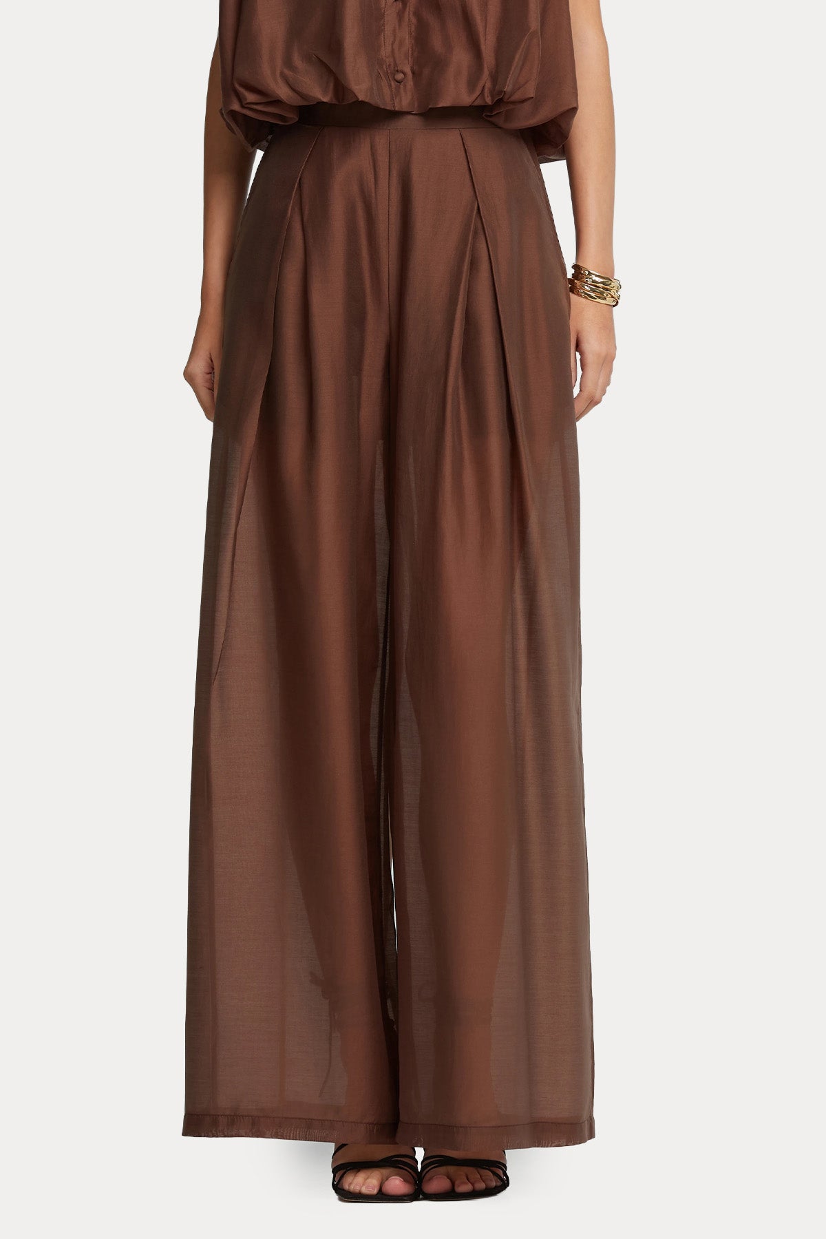 Lynne Relaxed Fit Yarım Astar Beli Lastikli Transparan Pantolon-Pantolon-Libas