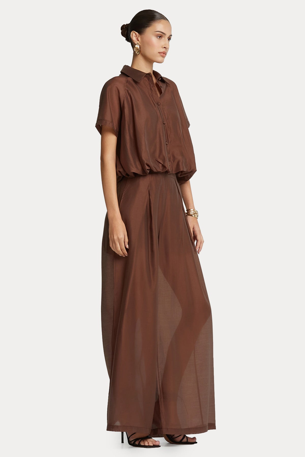 Lynne Relaxed Fit Yarım Astar Beli Lastikli Transparan Pantolon