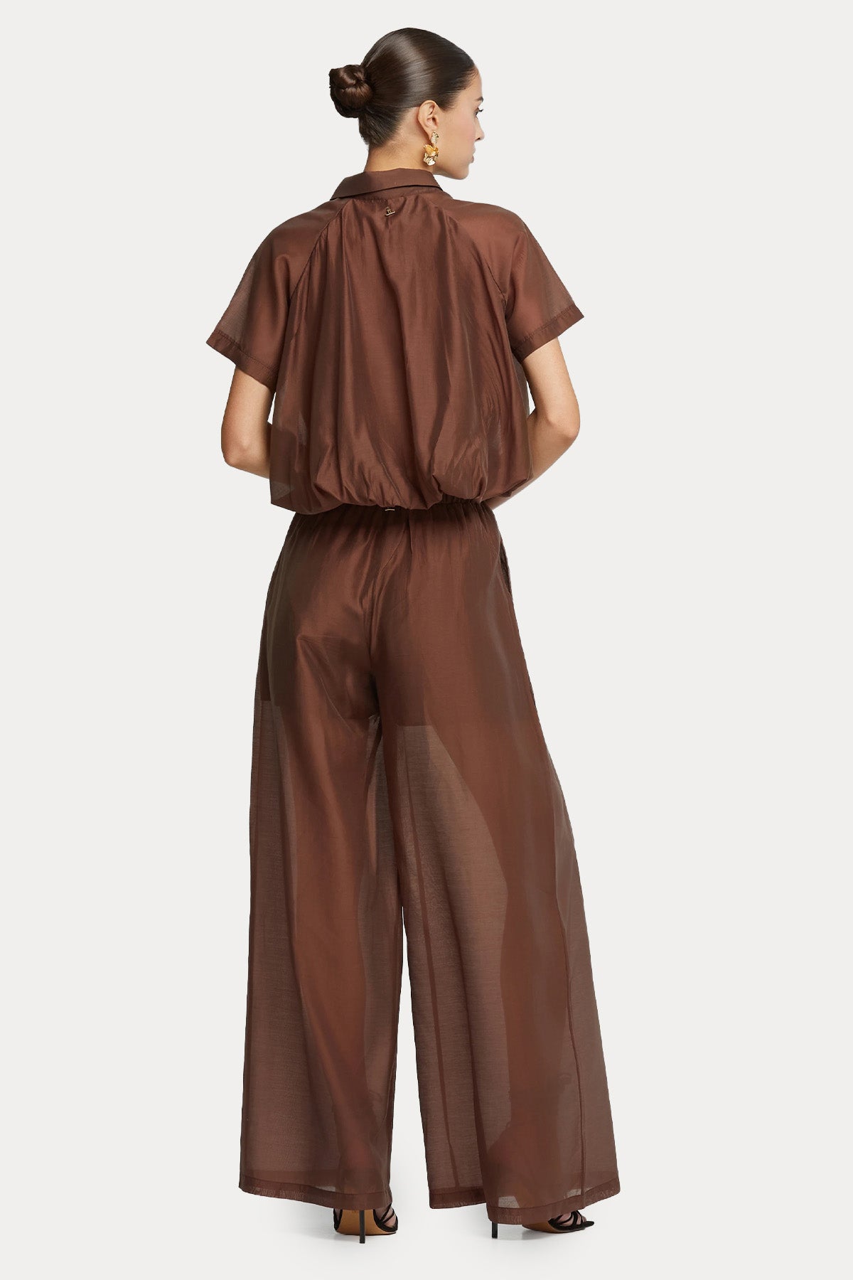 Lynne Relaxed Fit Yarım Astar Beli Lastikli Transparan Pantolon-Pantolon-Libas