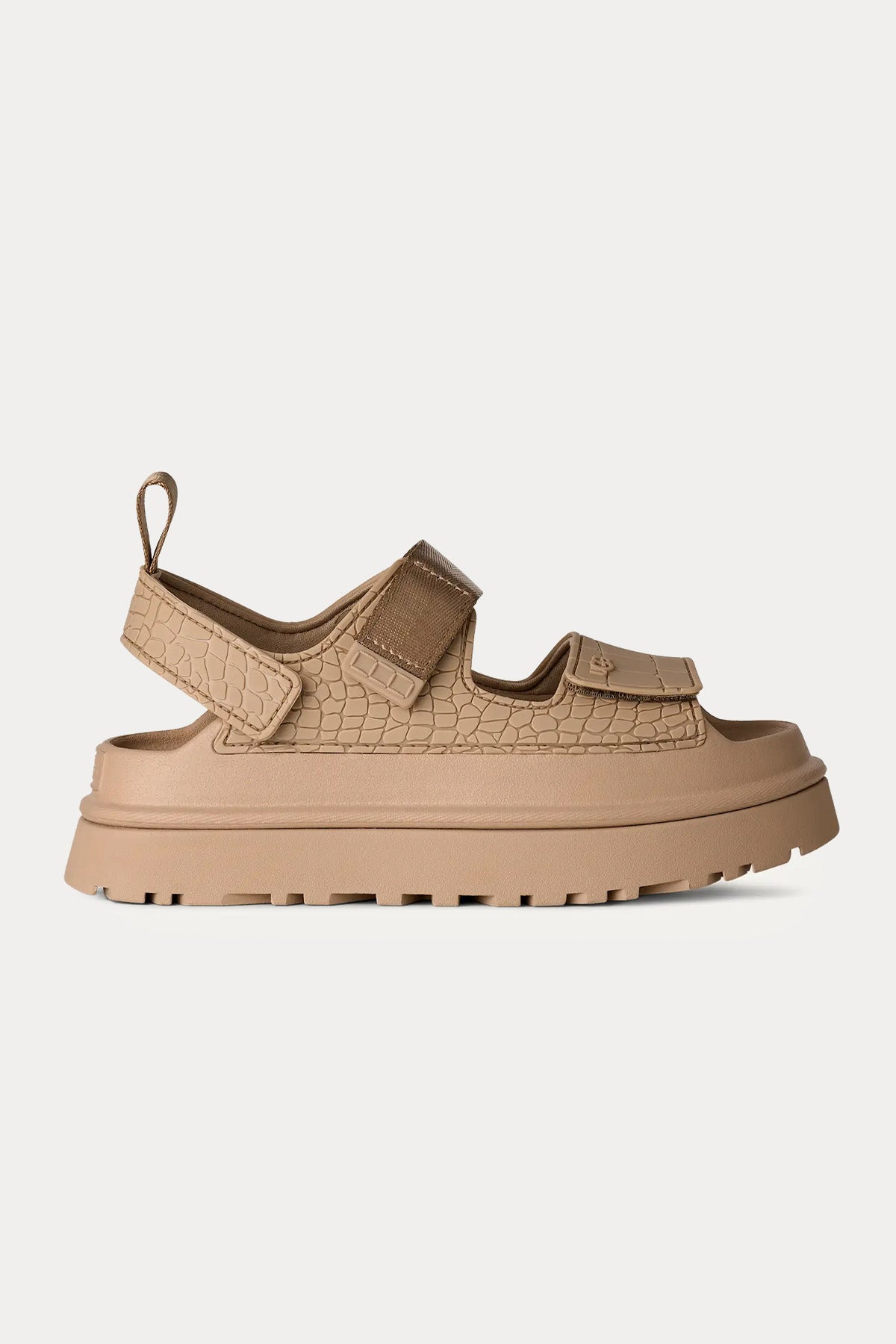 Ugg Mustard Seed GoldenGlow Embossed Krokodil Desen Cırt Cırt Bantlı Sandalet