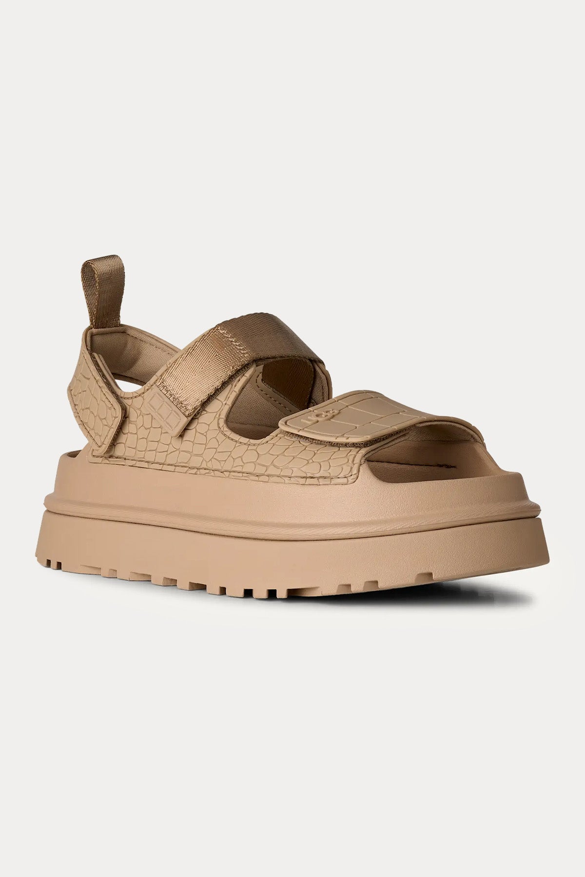 Ugg Mustard Seed GoldenGlow Embossed Krokodil Desen Cırt Cırt Bantlı Sandalet