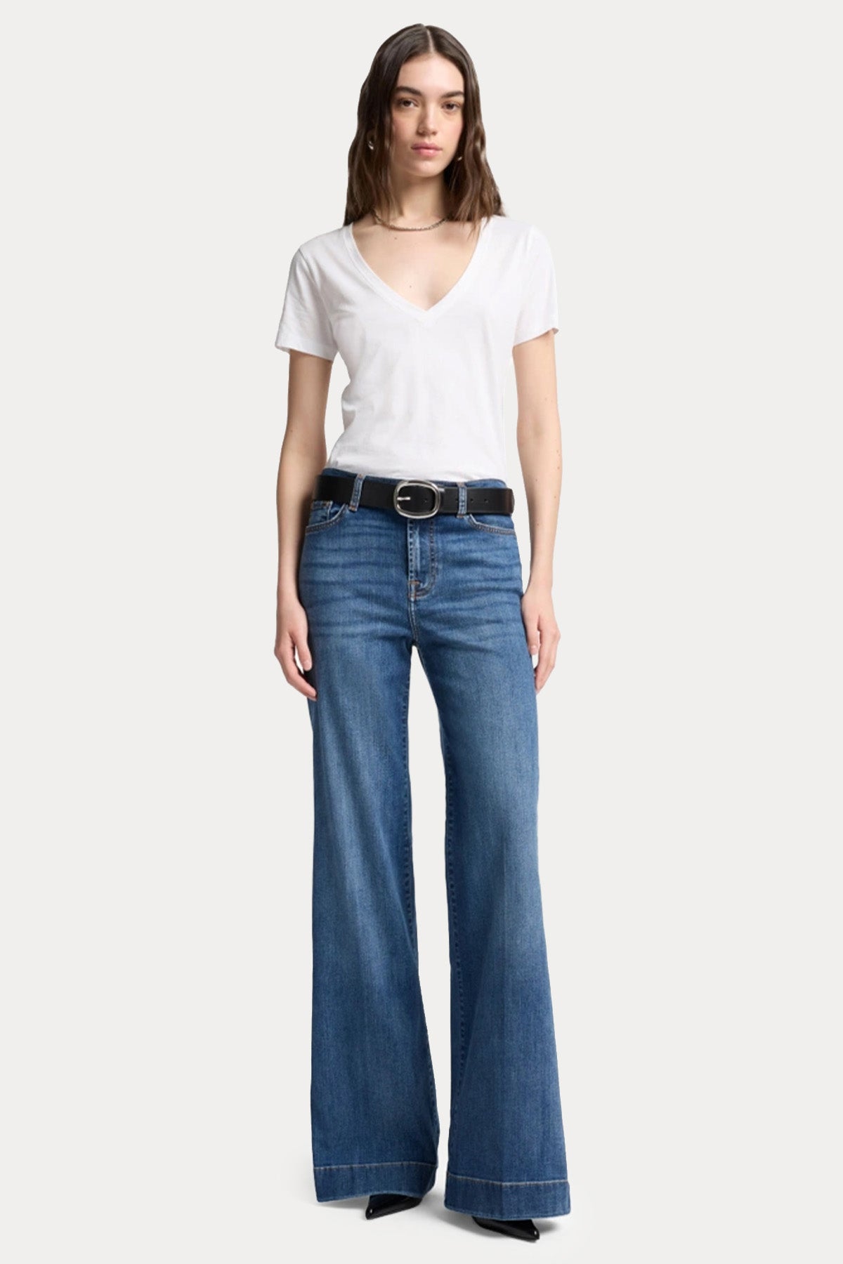 7 For All Mankind Modern Dojo Yüksek Bel Çan Paça Yıkamalı Jeans