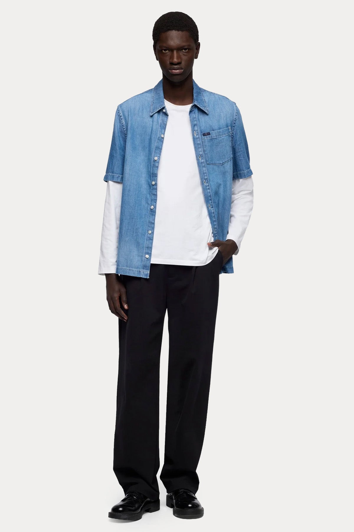 7 For All Mankind Relaxed Fit Yumuşak Dokulu Denim Gömlek-Gömlek-Libas