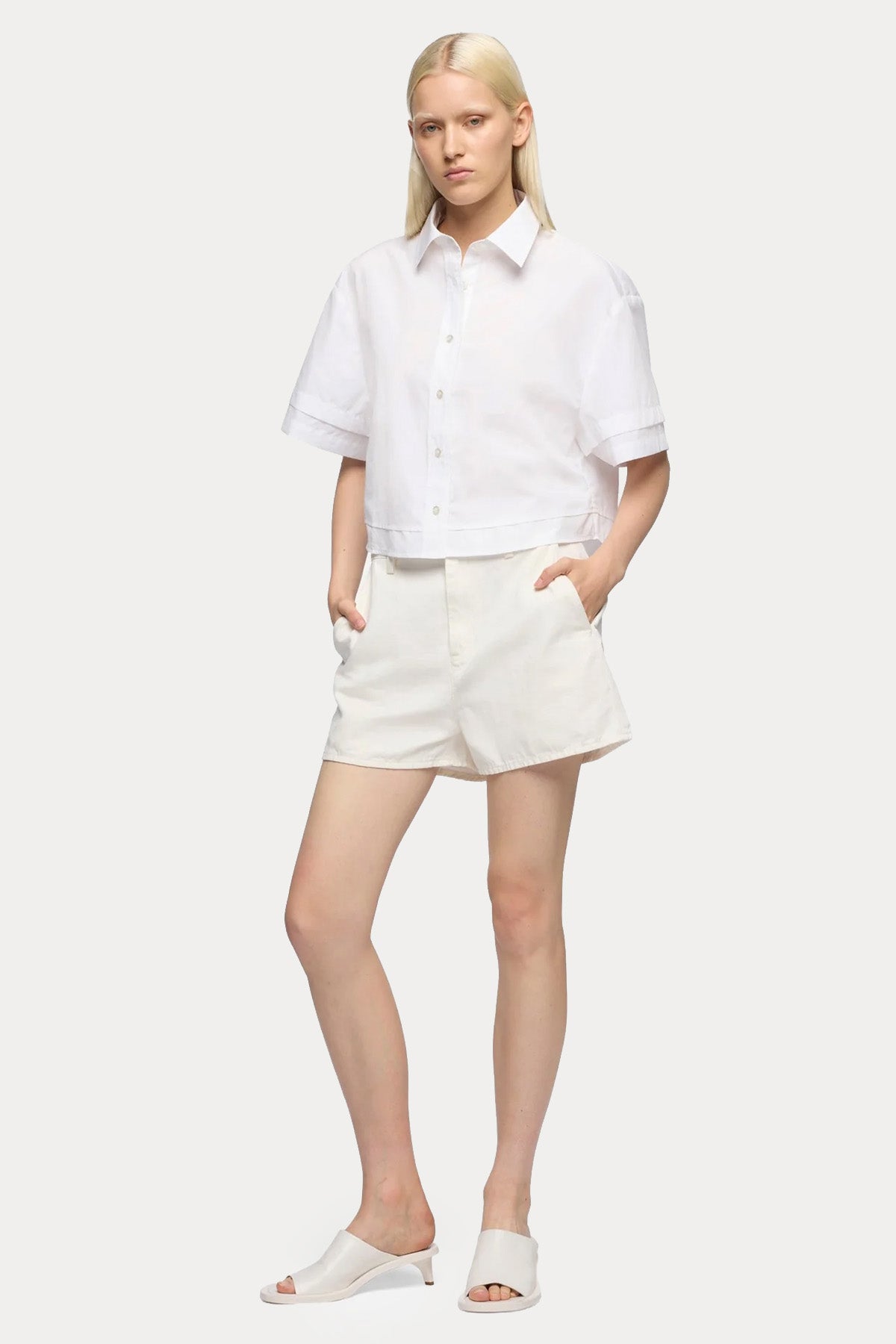 7 For All Mankind Straight Fit Yüksek Bel Mini Keten Şort