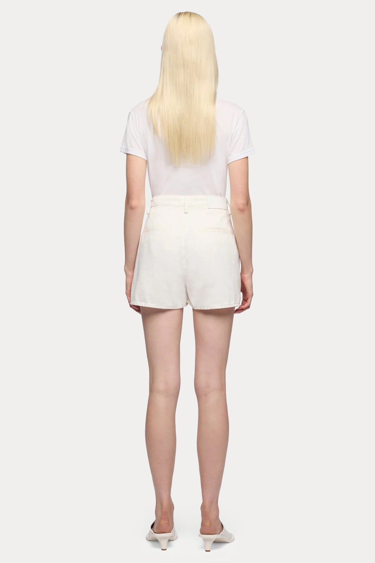 7 For All Mankind Straight Fit Yüksek Bel Mini Keten Şort-Şort-Libas