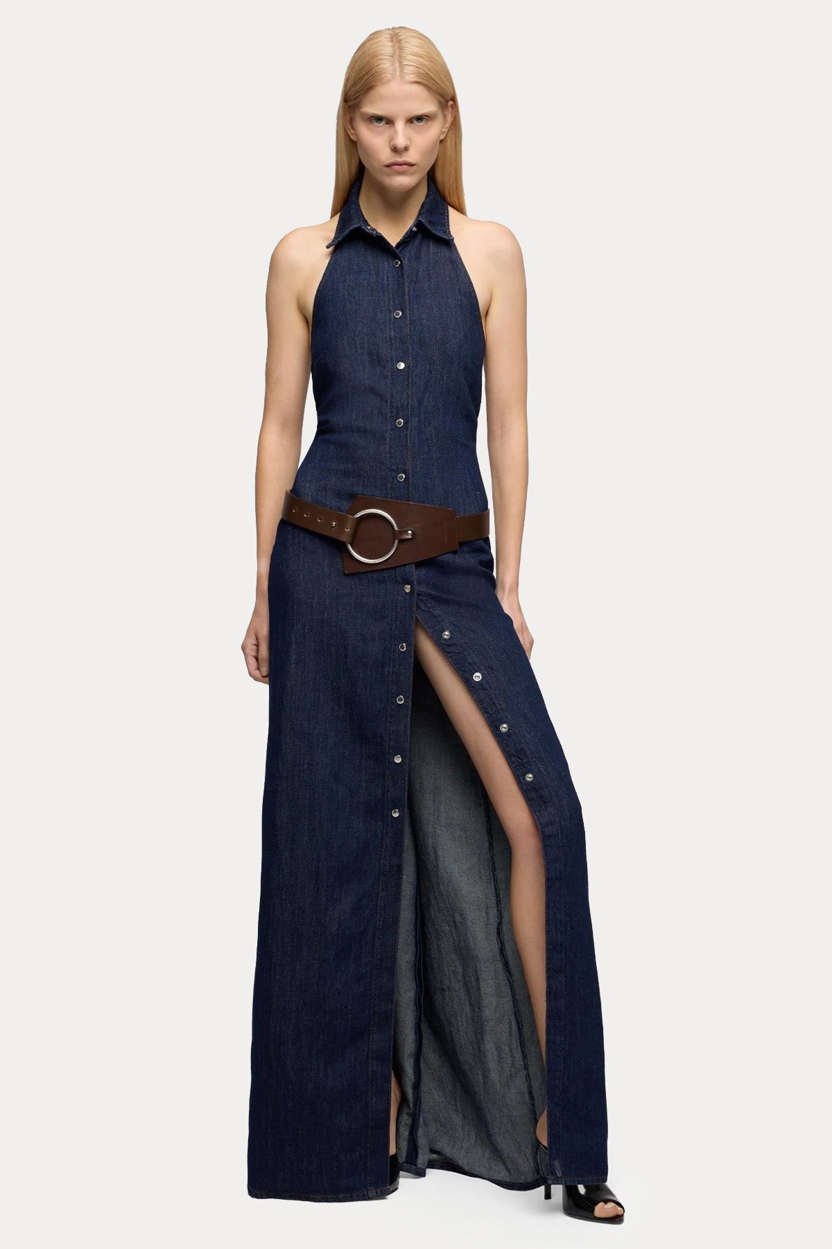 7 For All Mankind Keten Yıkamalı Denim Maxi Gömlek Elbise