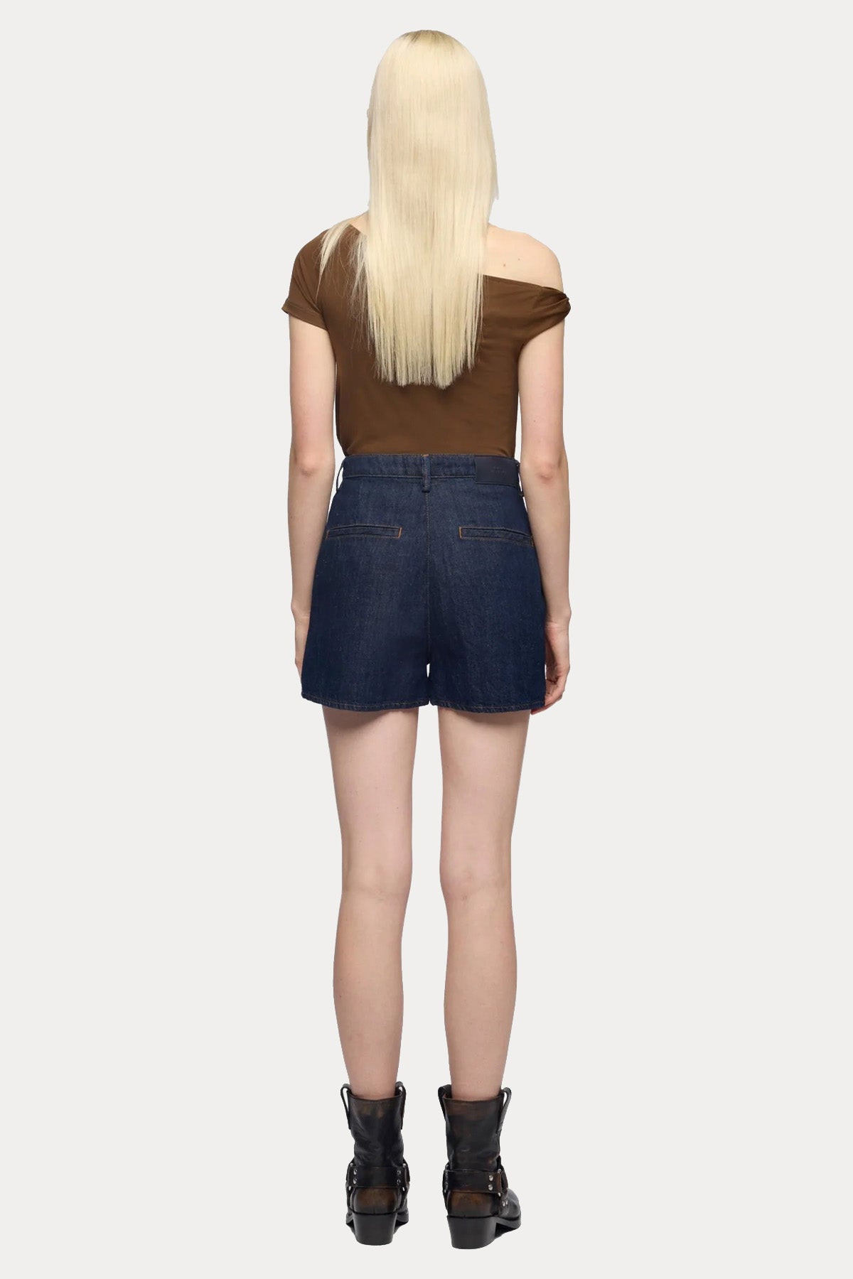 7 For All Mankind Relaxed Fit Keten Denim Yıkamalı Mini Şort-Şort-Libas