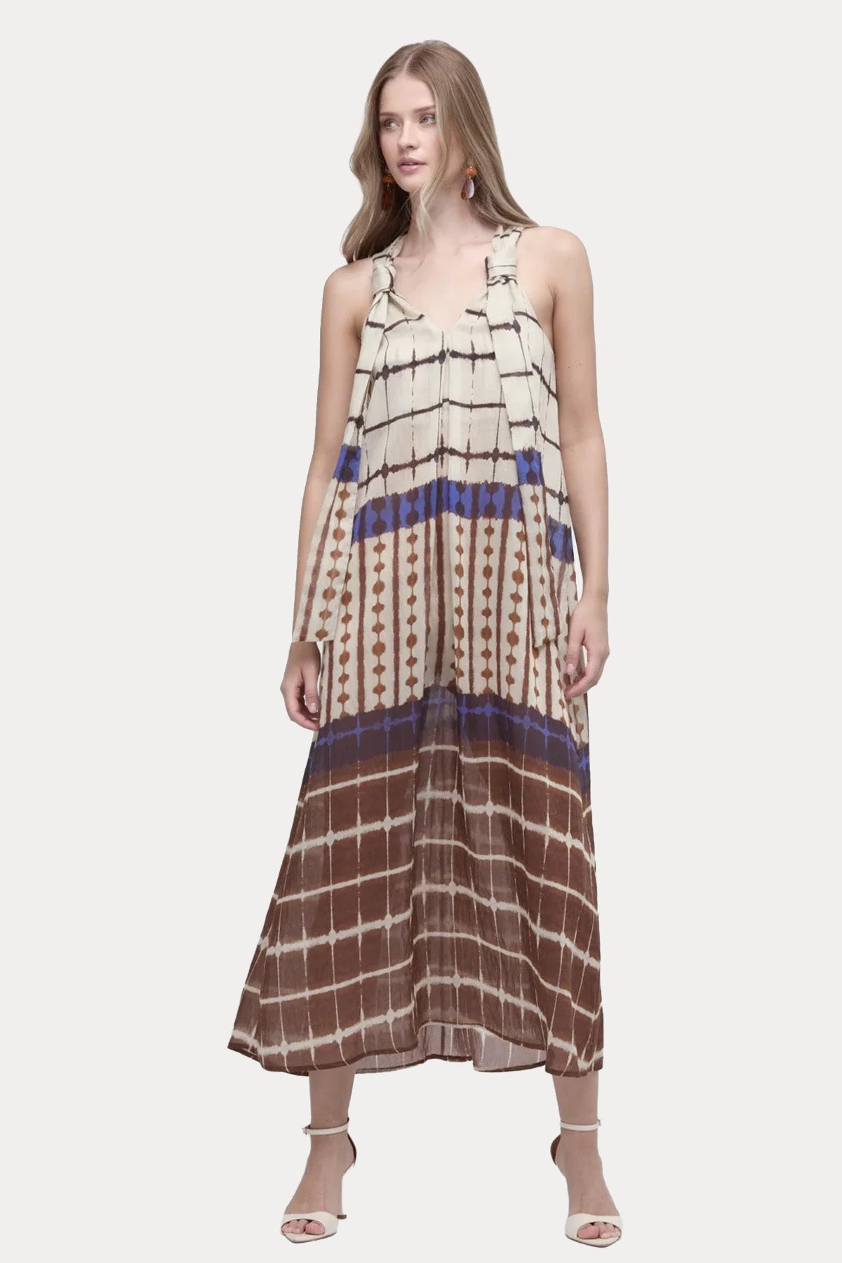 Meme Road Regular Fit Desenli Midi Elbise-Elbise-Libas