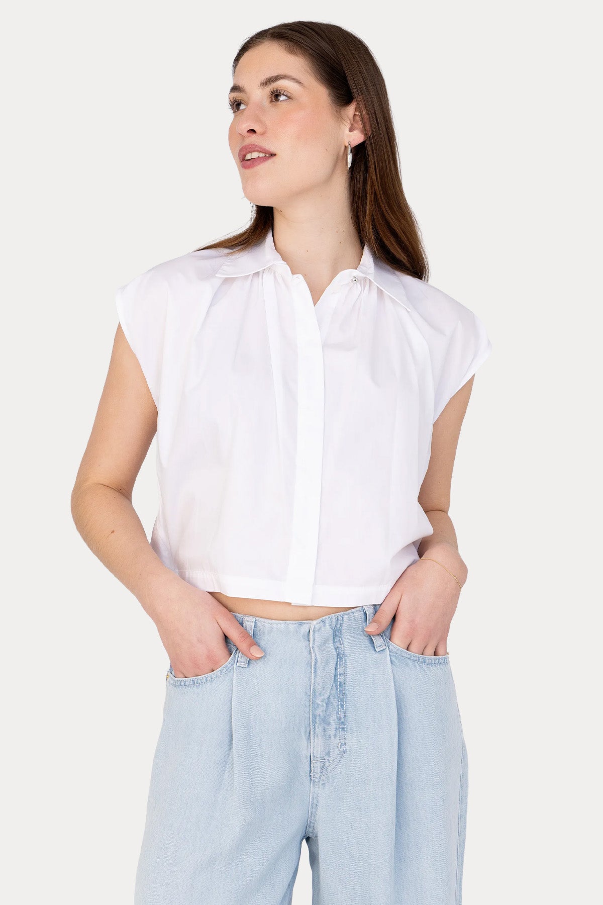 Meme Road Regular Fit Crop Poplin Gömlek-Gömlek-Libas
