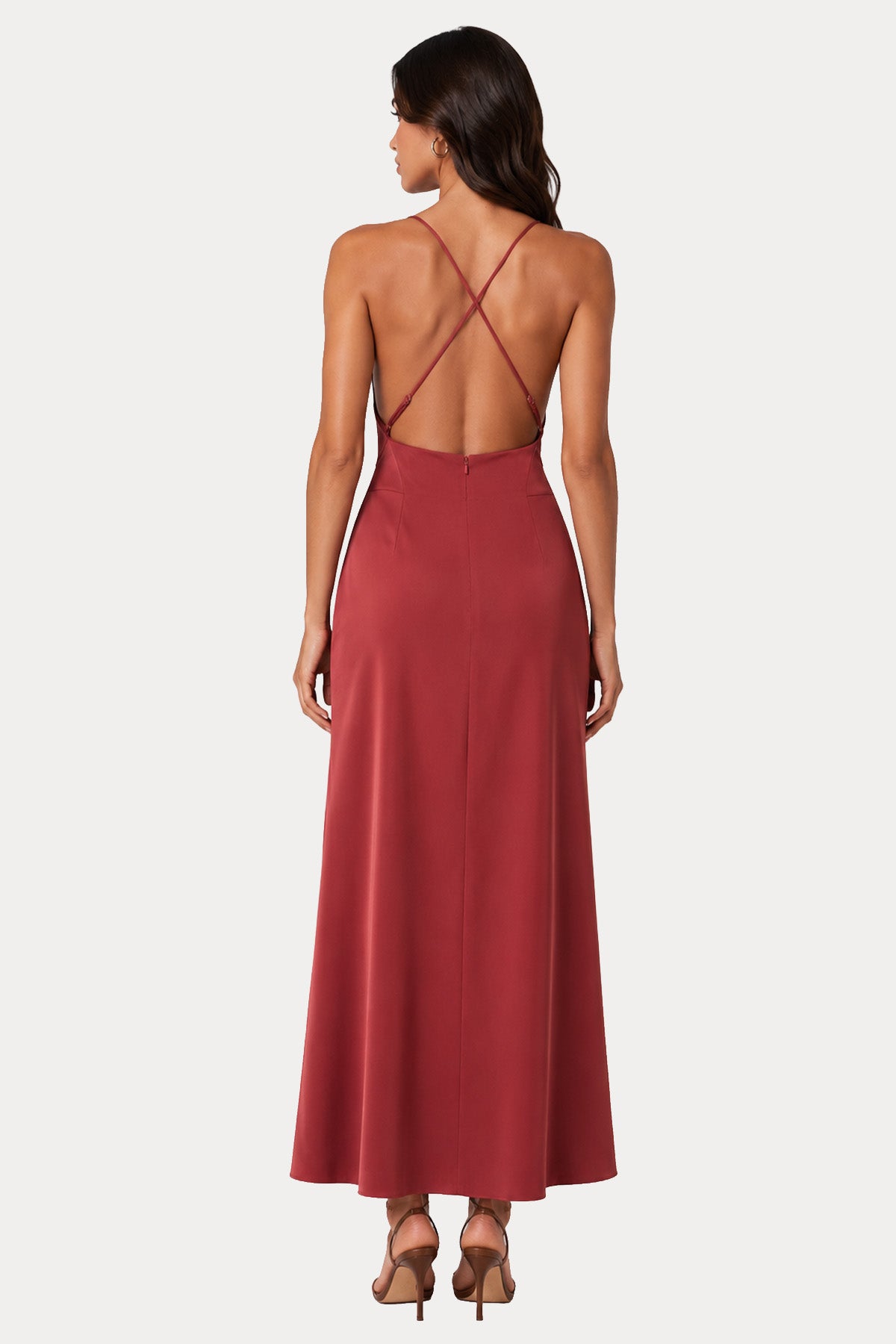 Hanita Slim Fit Halter Yaka Midi Abiye Elbise