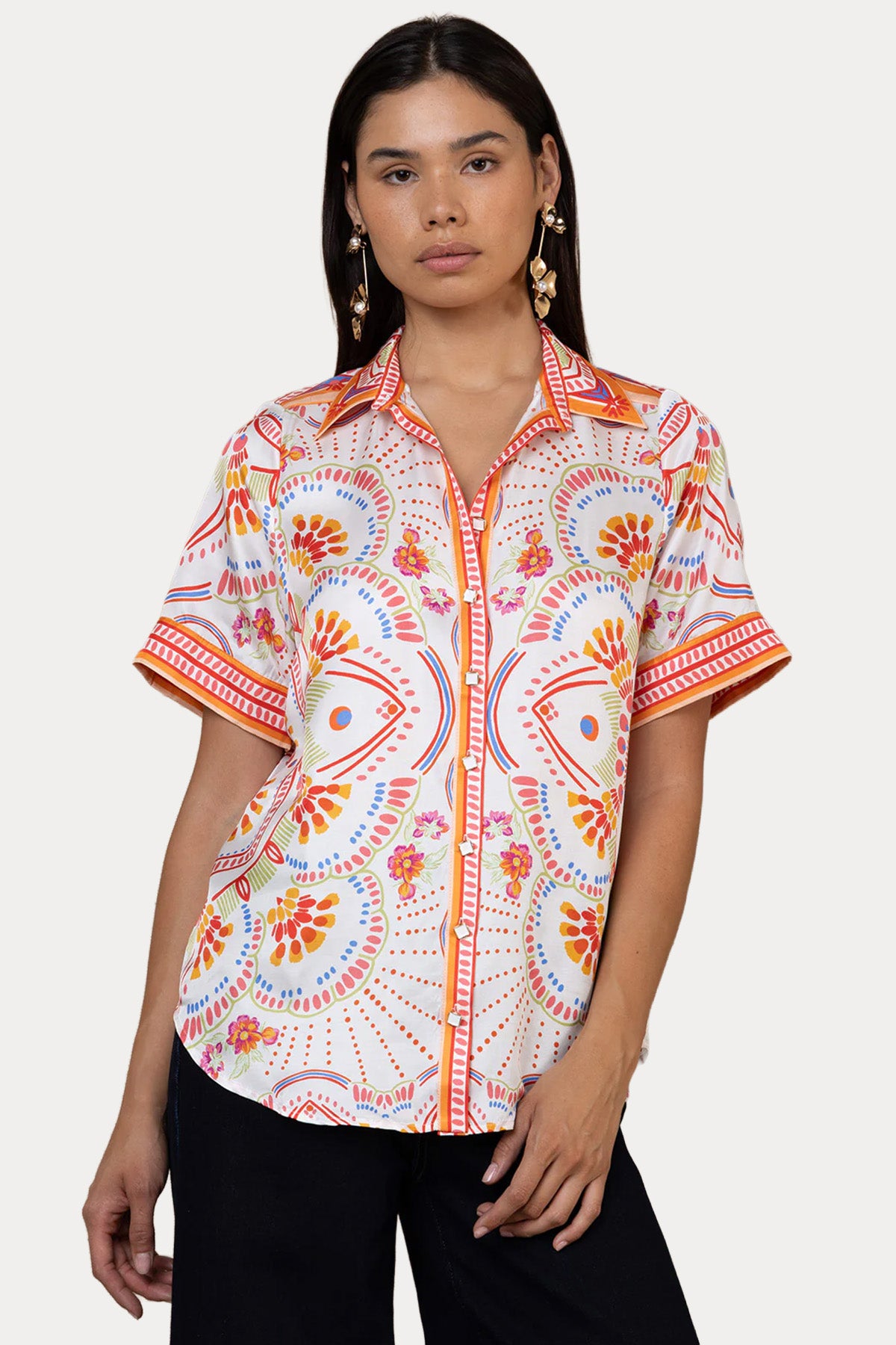 Hale Bob Regular Fit Etnik Desenli İpek Gömlek