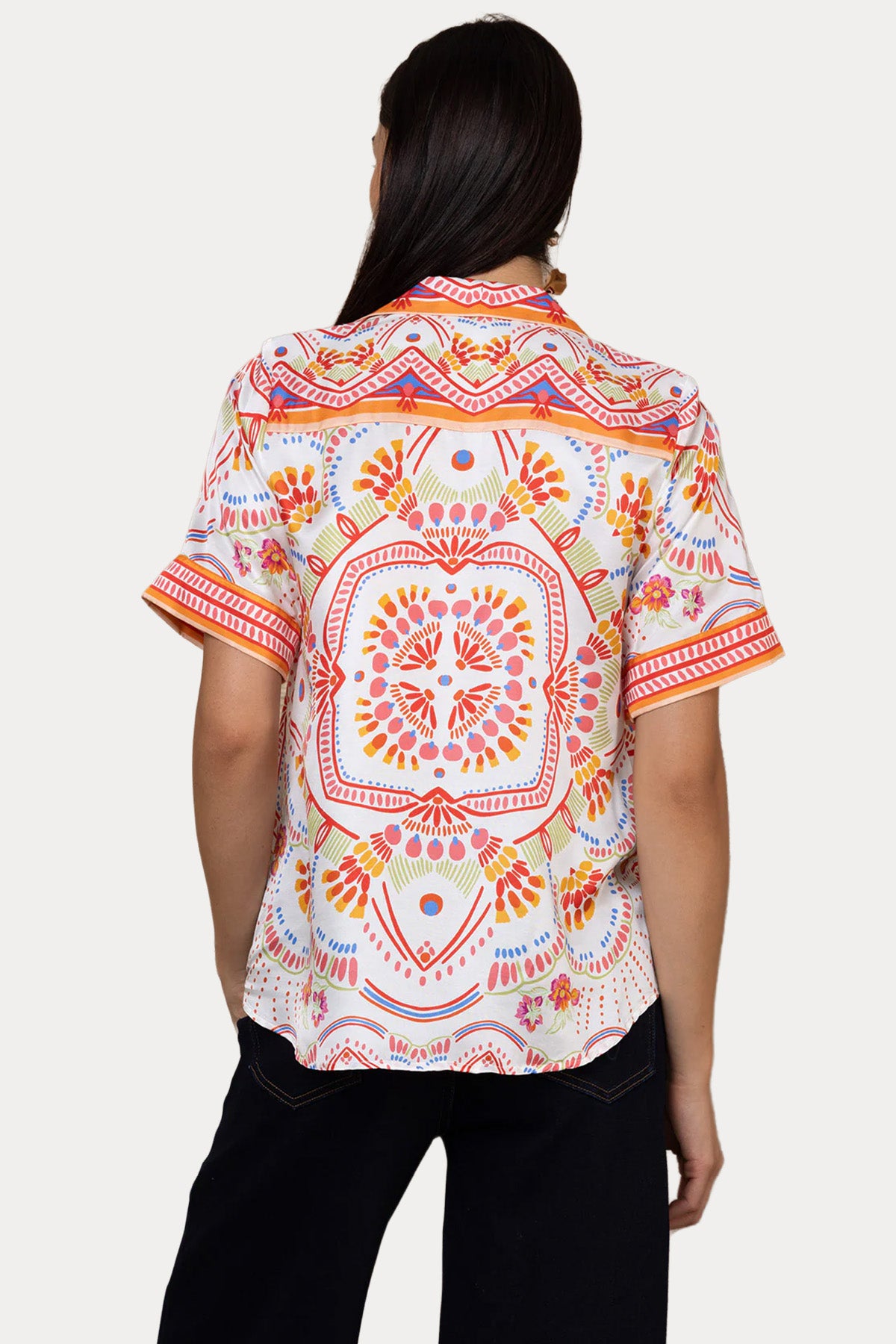 Hale Bob Regular Fit Etnik Desenli İpek Gömlek