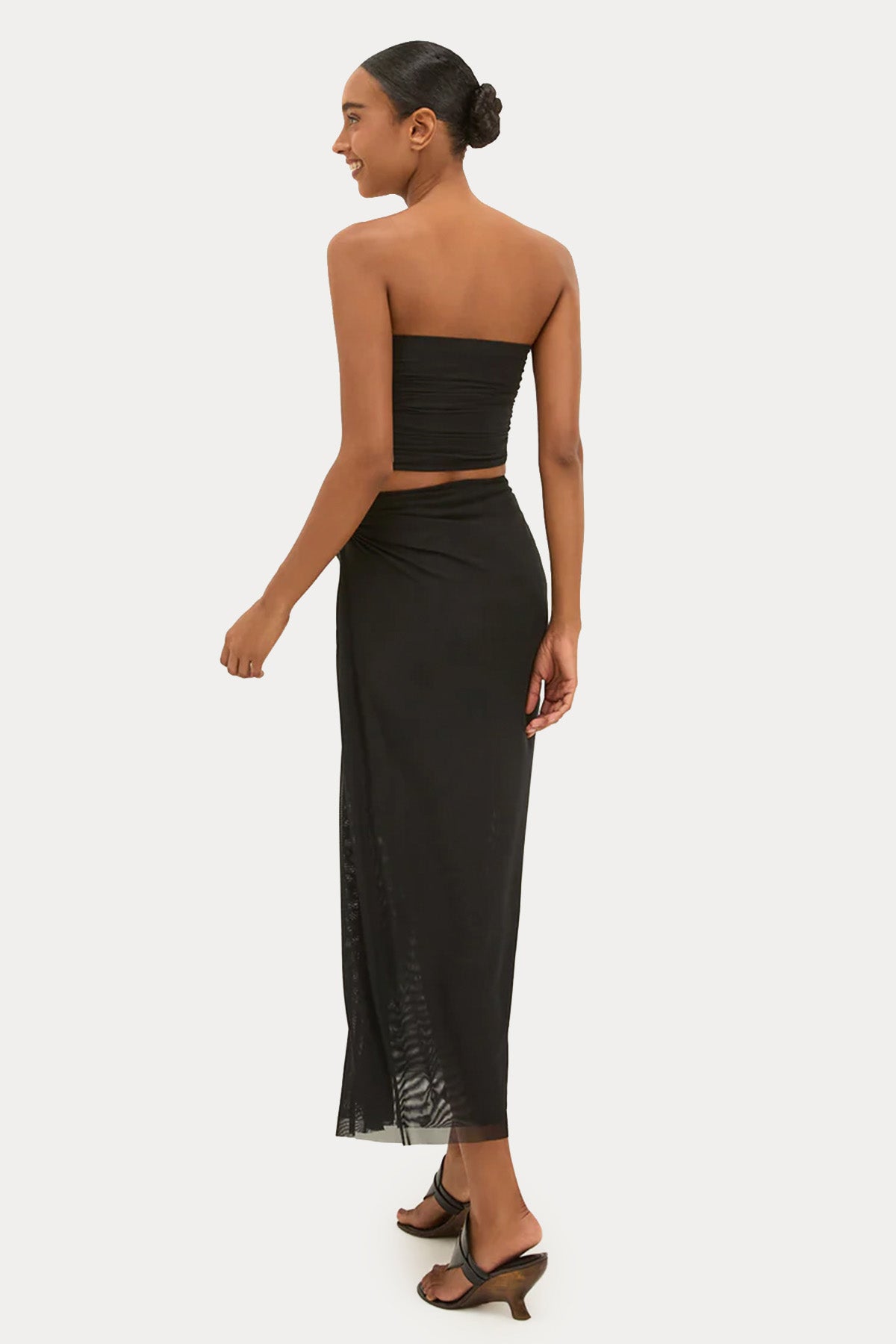 Vix Solid Drapeli Straplez Bluz Etek Set