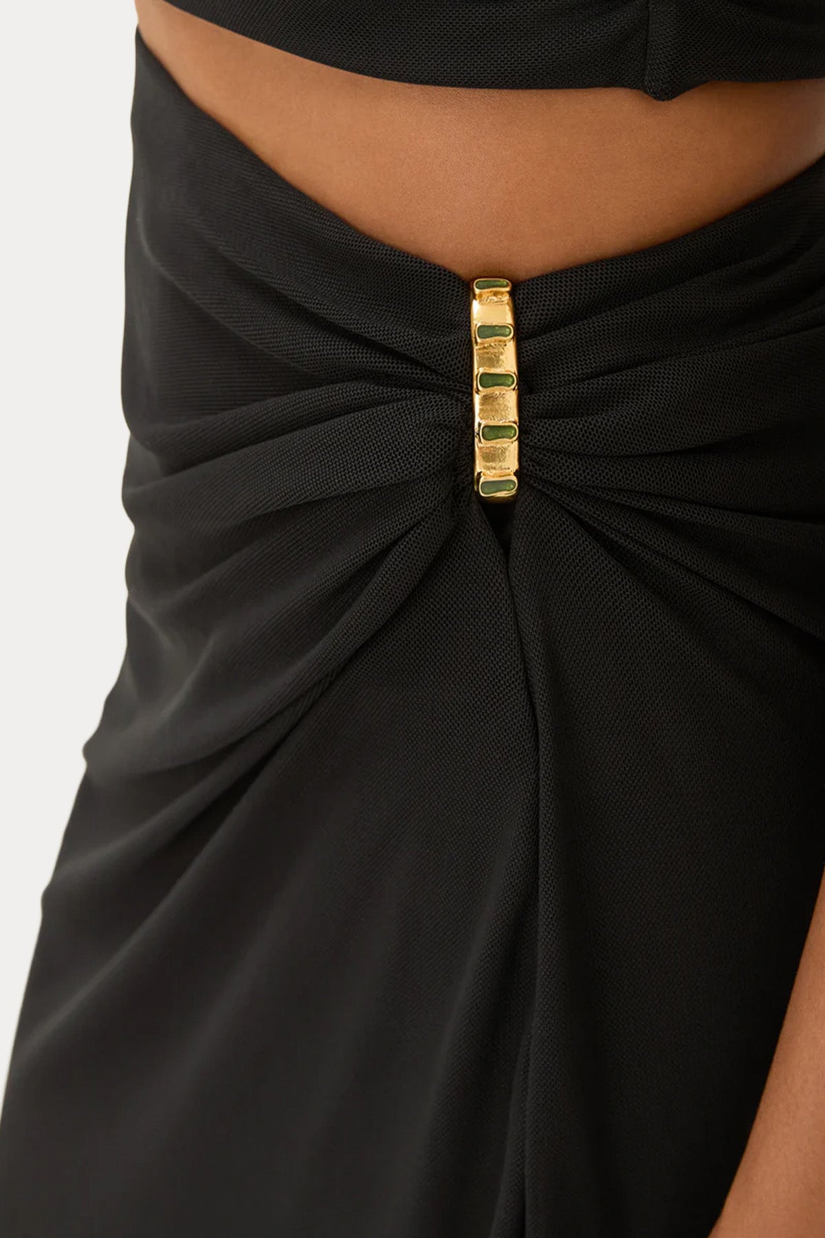 Vix Solid Drapeli Straplez Bluz Etek Set