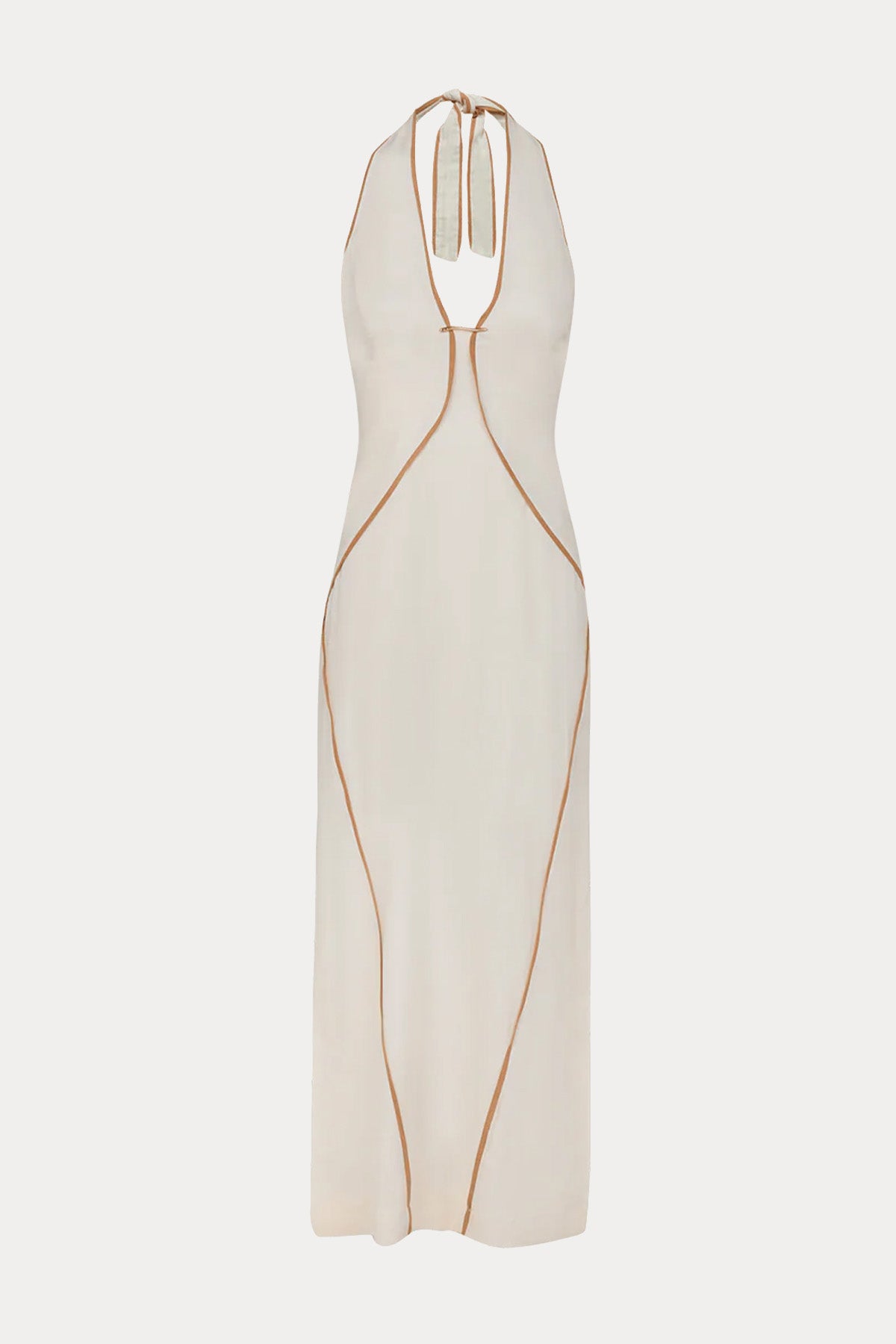 Vix Solid Iva Boyundan Bağlamalı Maxi Keten Elbise