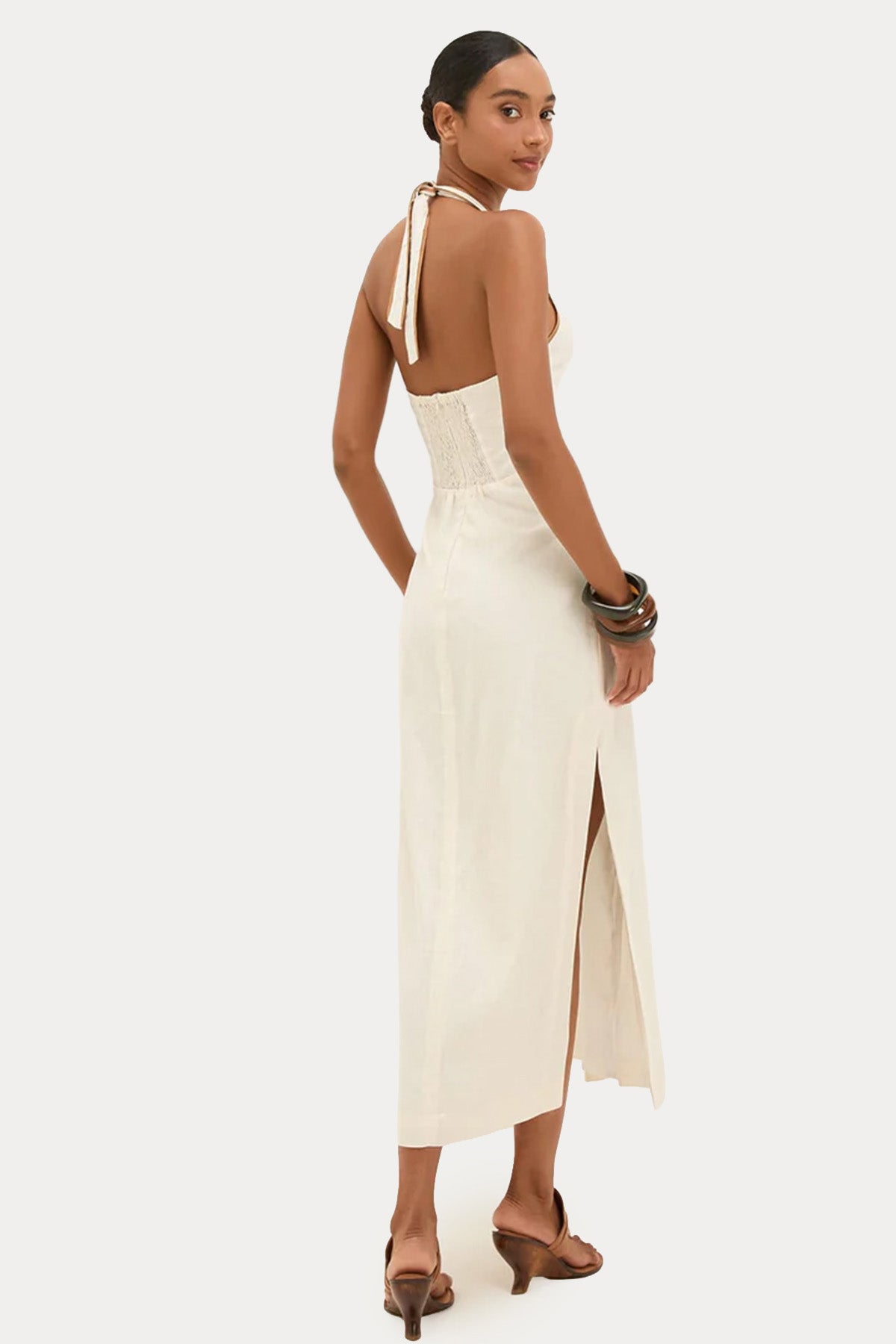 Vix Solid Iva Boyundan Bağlamalı Maxi Keten Elbise