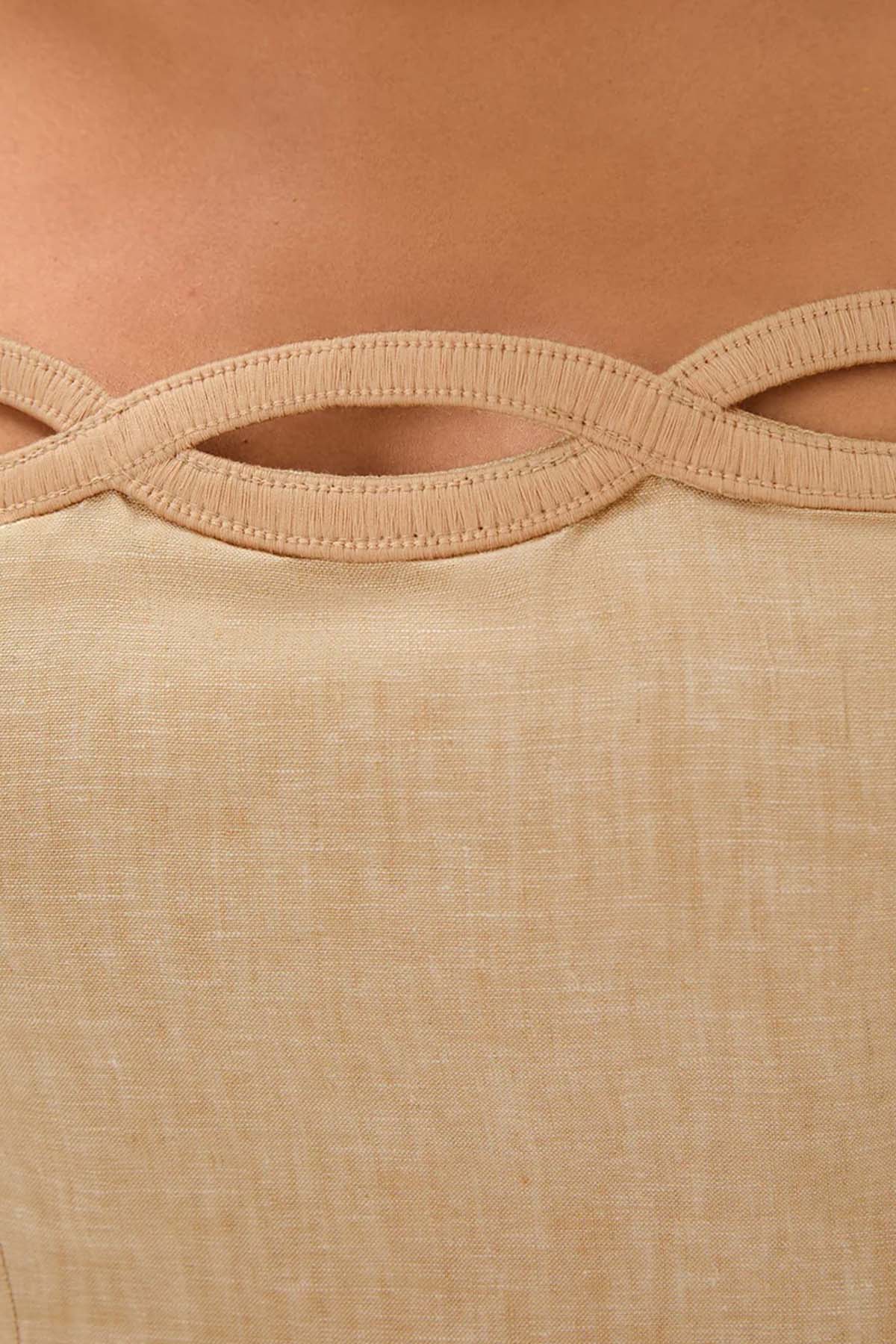 Vix Solid Bianca Midi Keten Elbise