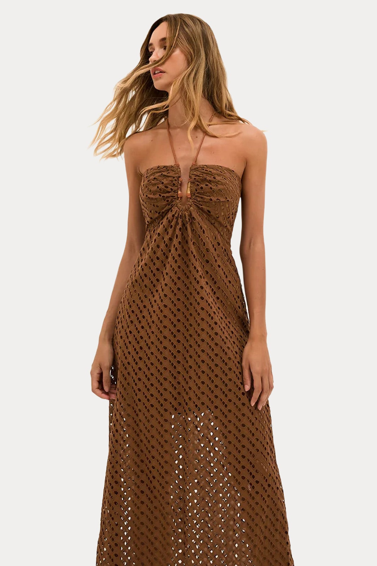 Vix Solid Melina Boyundan Bağlamalı Midi Elbise