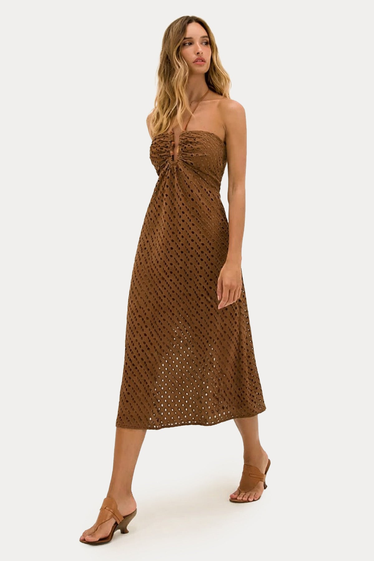 Vix Solid Melina Boyundan Bağlamalı Midi Elbise