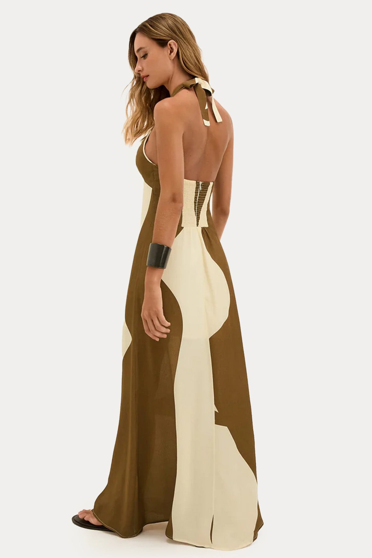 Vix Sara Boyundan Bağlamalı Sırt Dekolteli Maxi Elbise