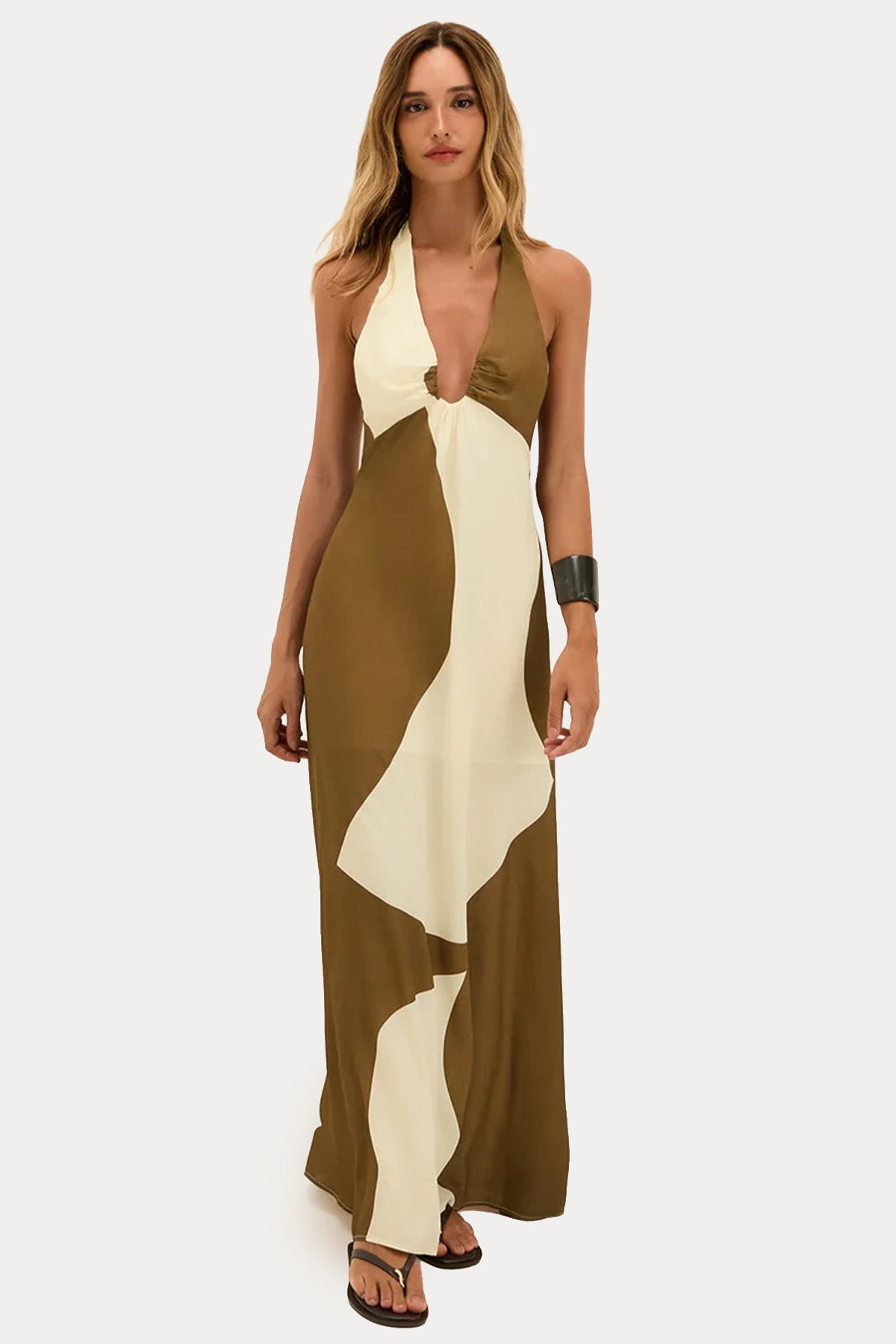 Vix Sara Boyundan Bağlamalı Sırt Dekolteli Maxi Elbise