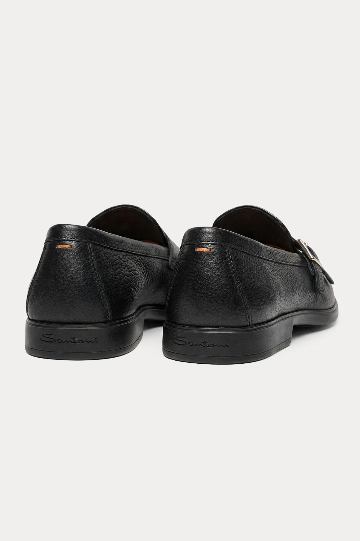 Santoni Çift Tokalı Deri Loafer Ayakkabı