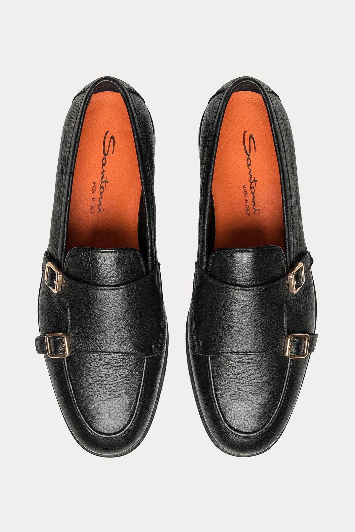 Santoni Çift Tokalı Deri Loafer Ayakkabı