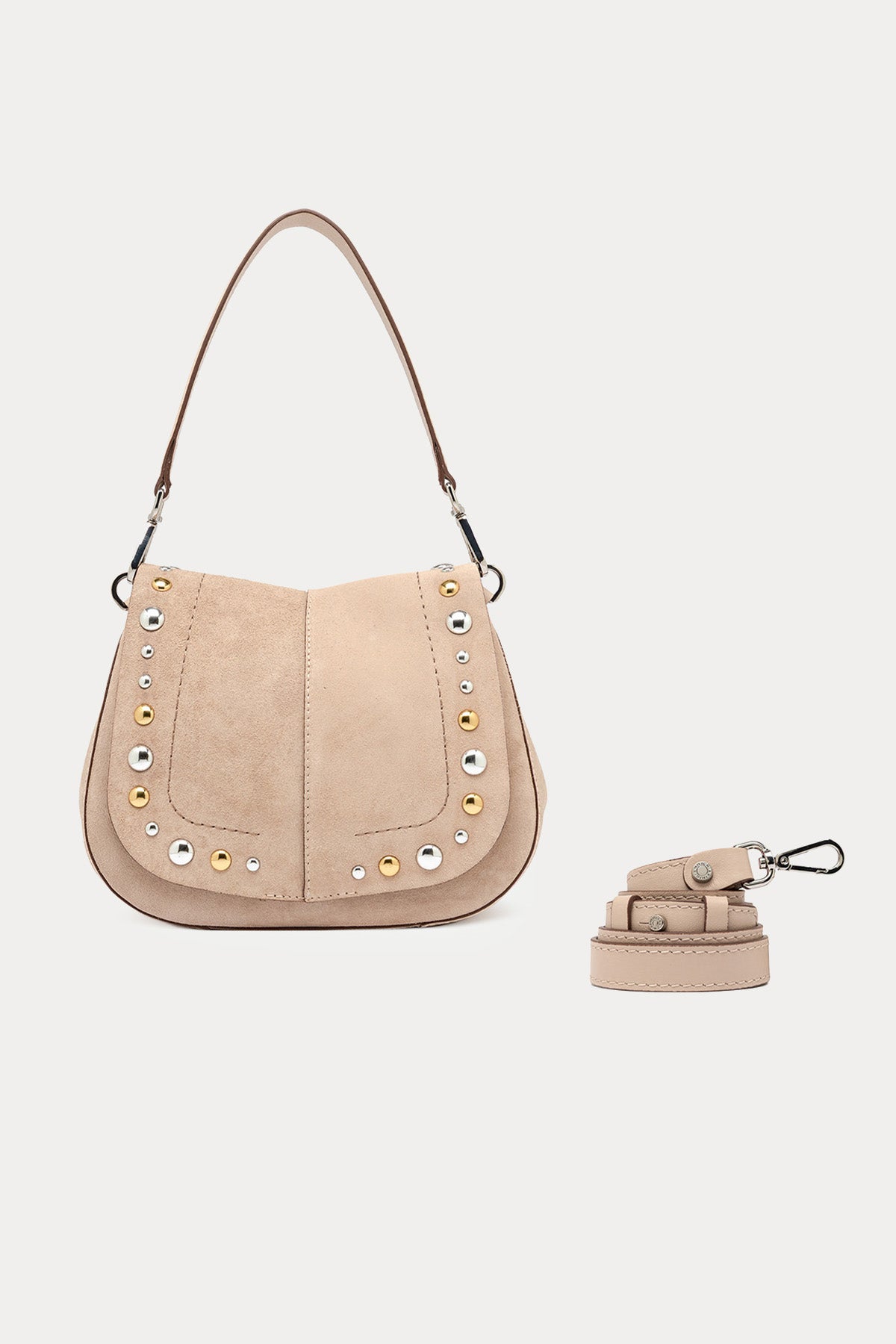 Gianni Chiarini Helena Round Troklu Süet Omuz Çantası-Çanta-Libas