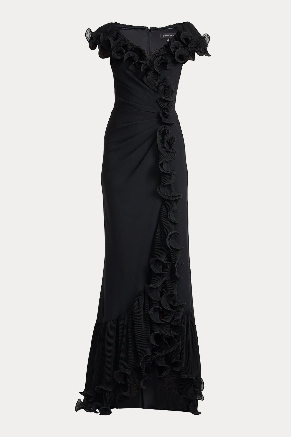 Tadashi Shoji Slim Fit Volan Detaylı Maxi Abiye Elbise