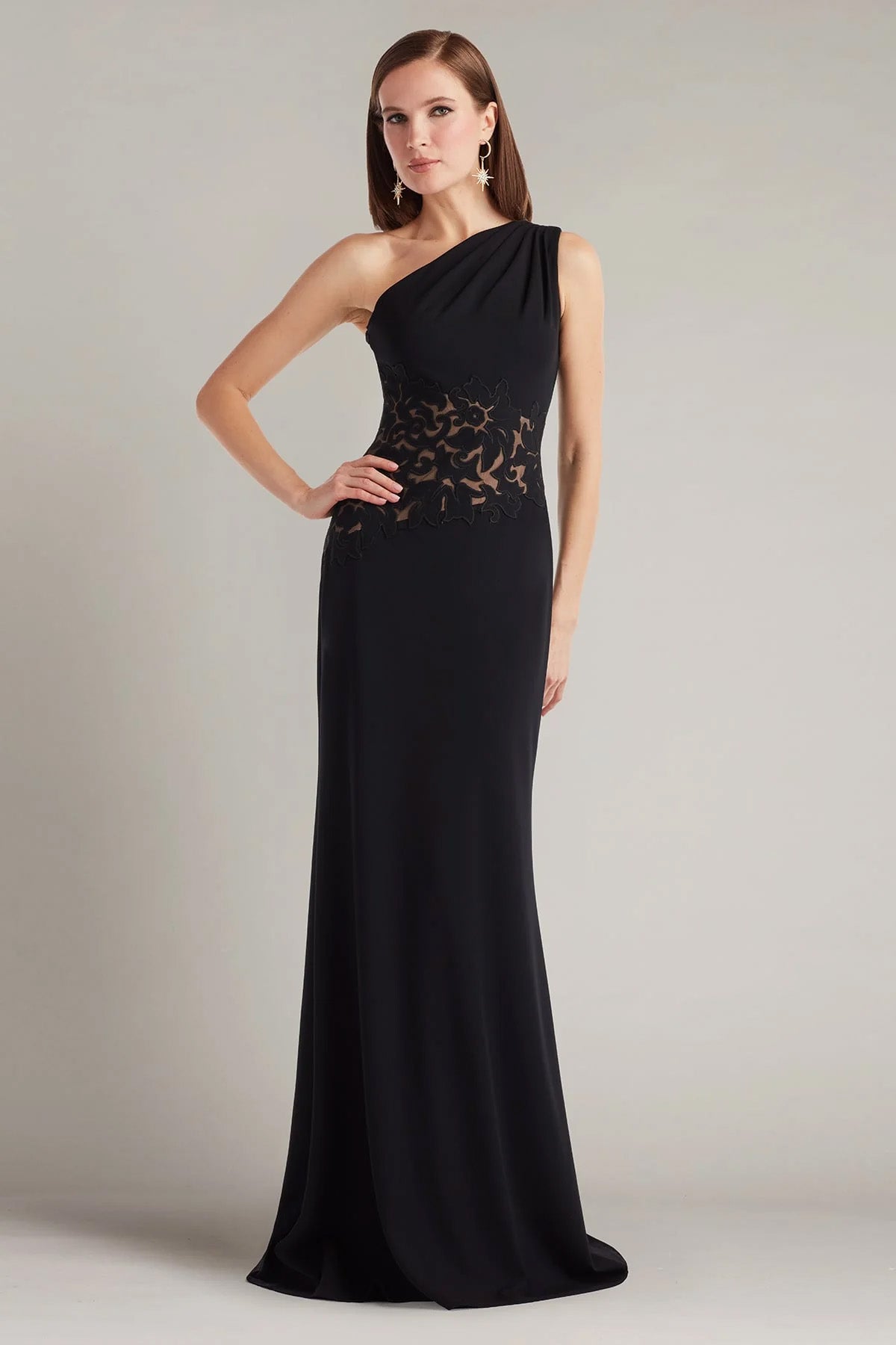 Tadashi Shoji Slim Fit Tek Omuz Maxi Abiye Elbise
