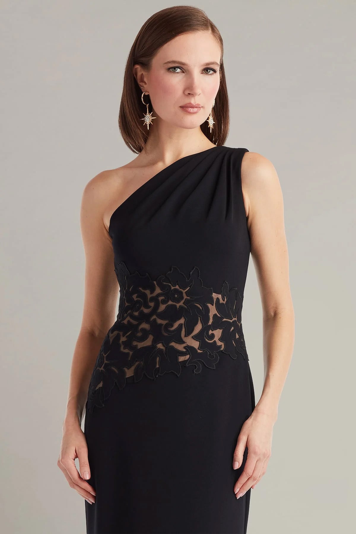 Tadashi Shoji Slim Fit Tek Omuz Maxi Abiye Elbise