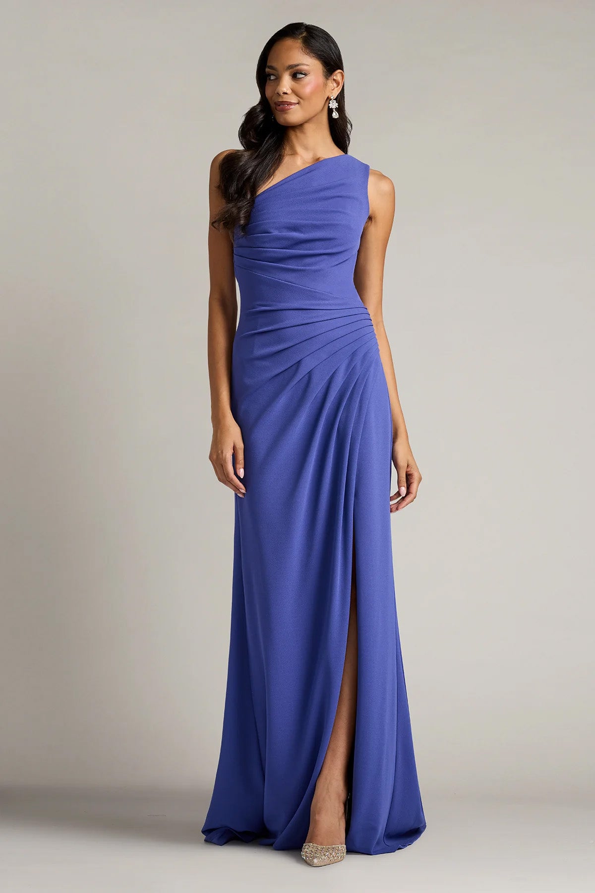 Tadashi Shoji Slim Fit Tek Omuz Maxi Abiye Elbise